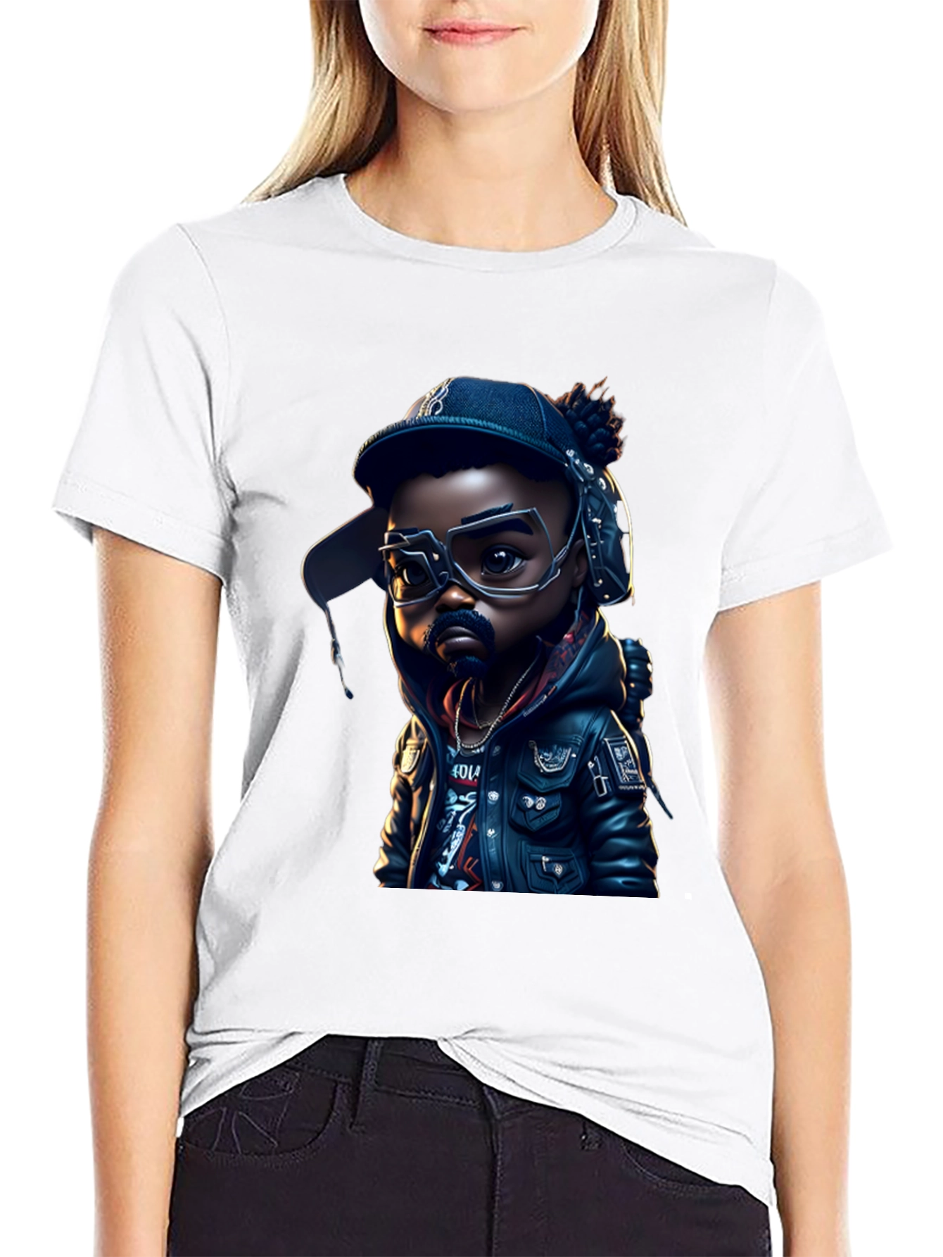 Cartoon Hip Hop Kid on Black Tee