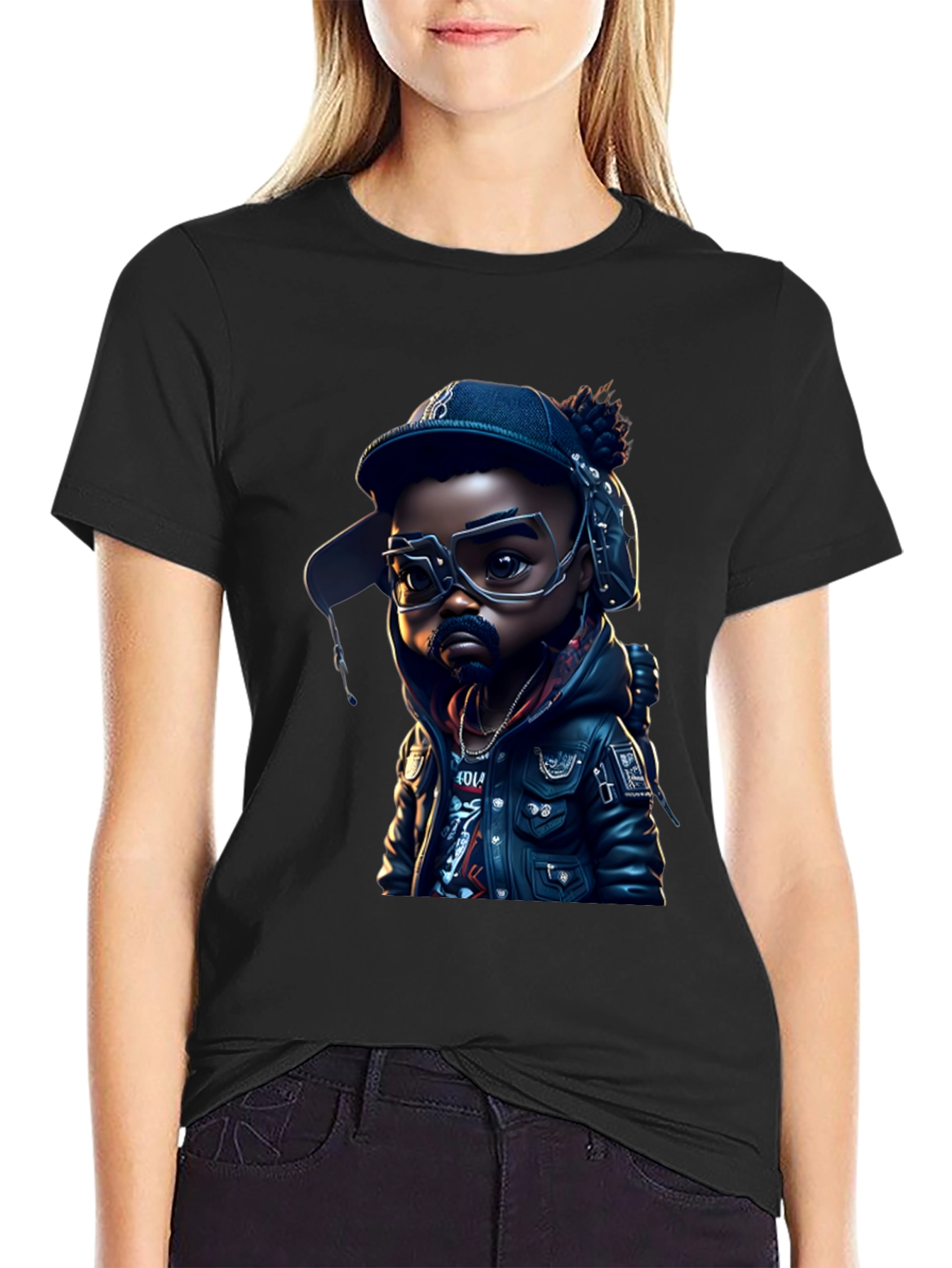 Cartoon Hip Hop Kid on Black Tee