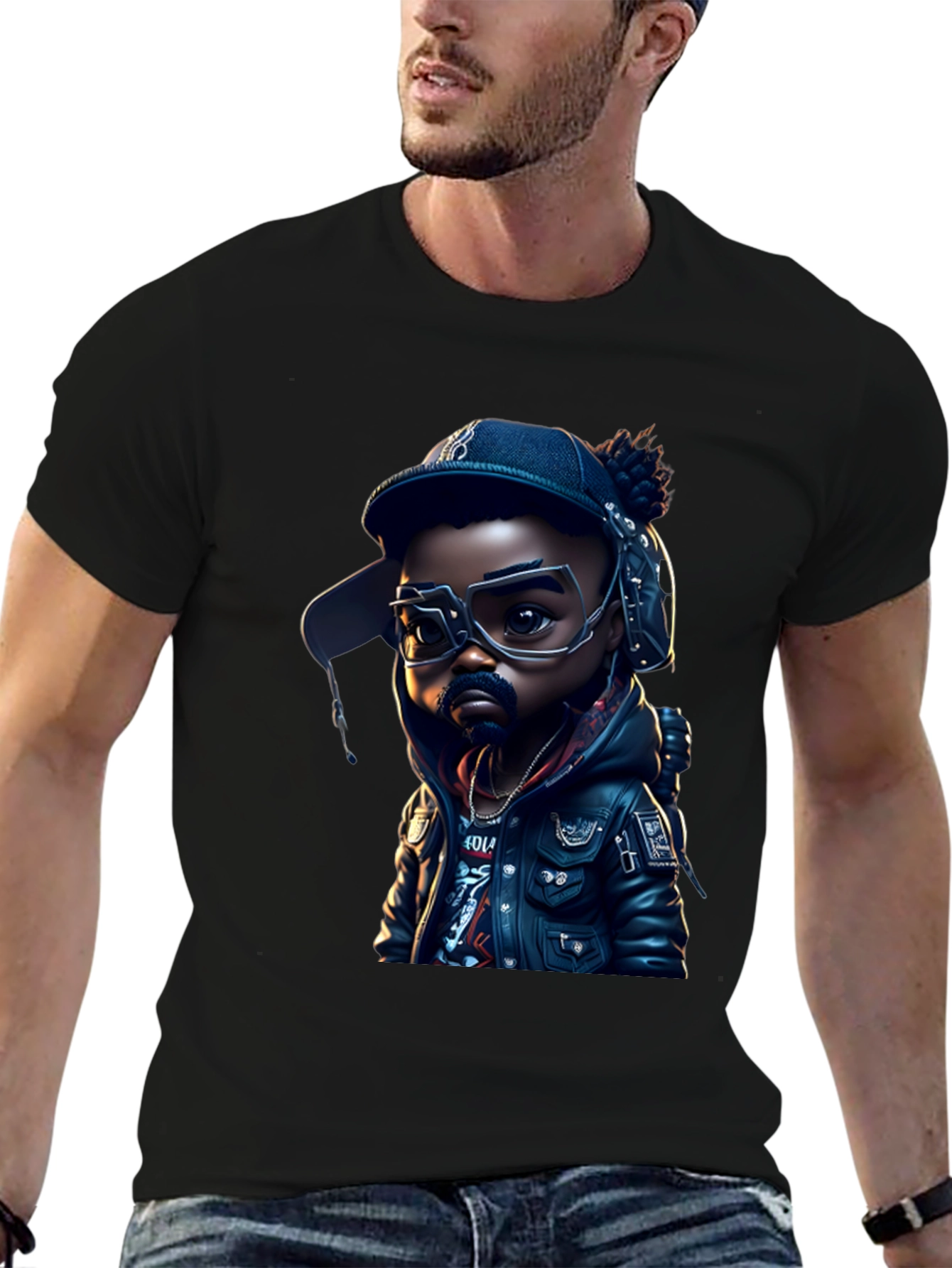 Cartoon Hip Hop Kid on Black Tee