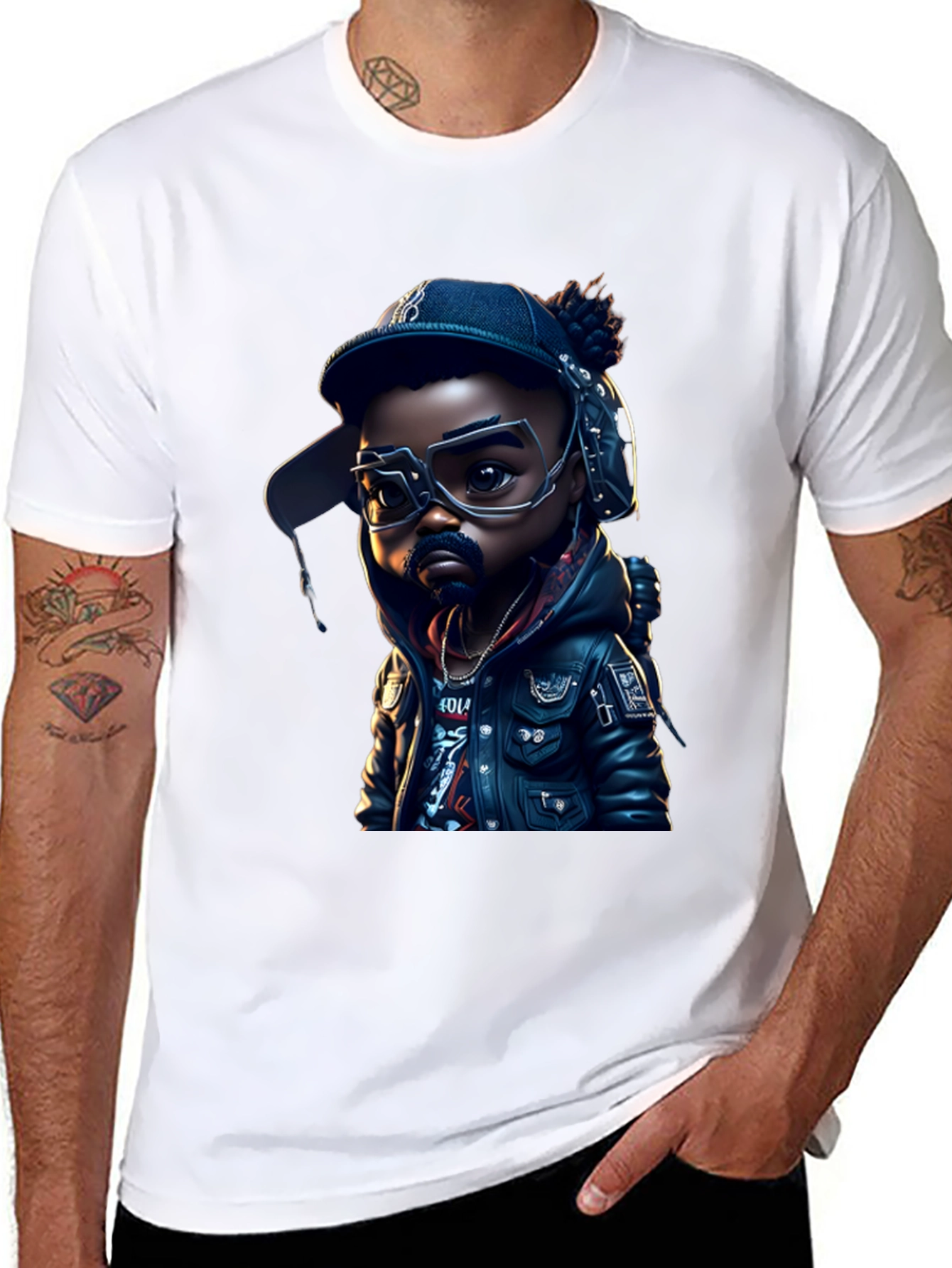 Cartoon Hip Hop Kid on Black Tee