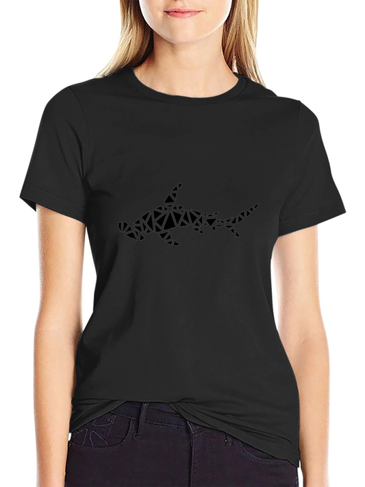 Geometric Hammerhead Shark Graphic Tee - Black Cotton