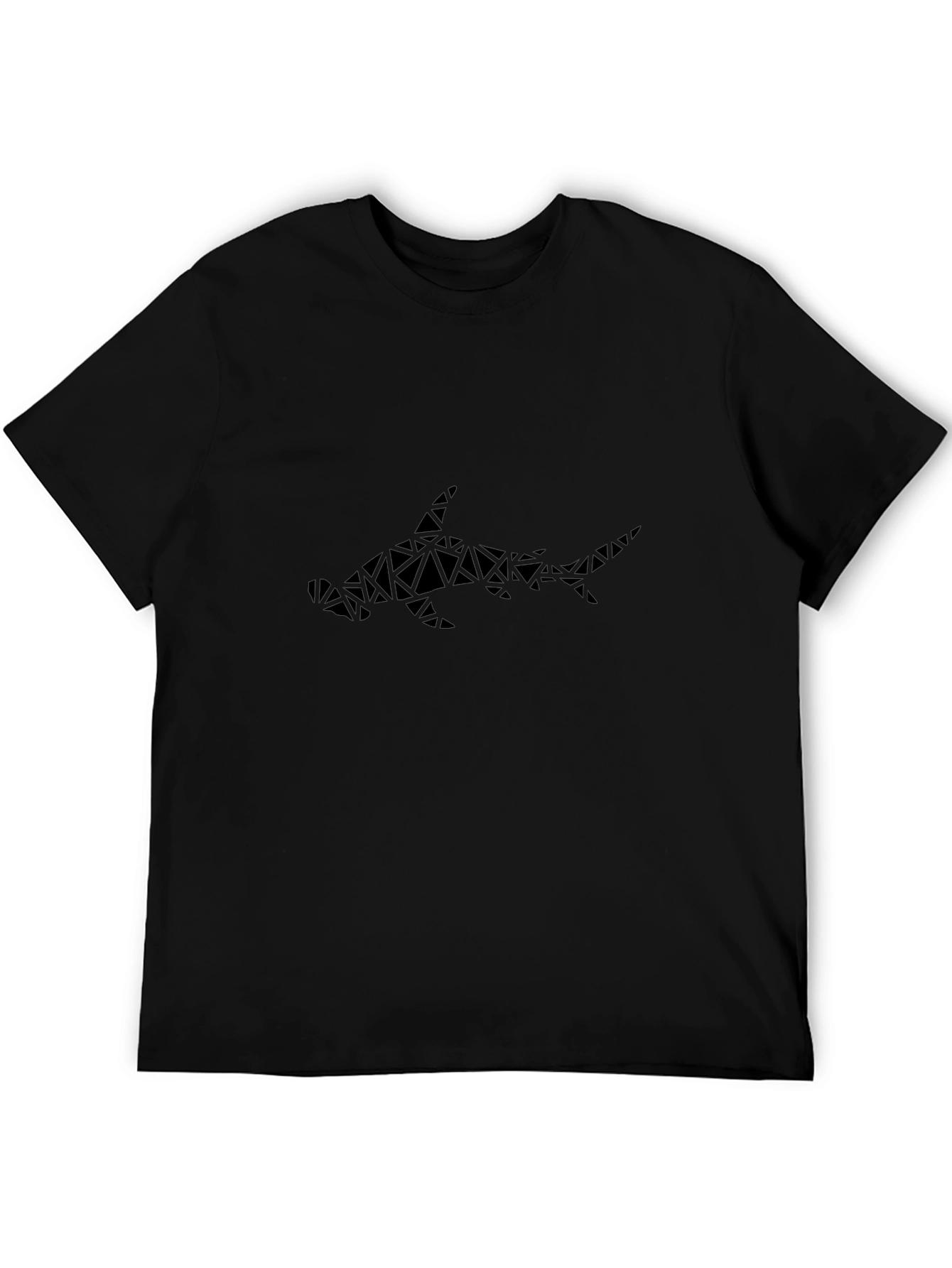 Geometric Hammerhead Shark Graphic Tee - Black Cotton