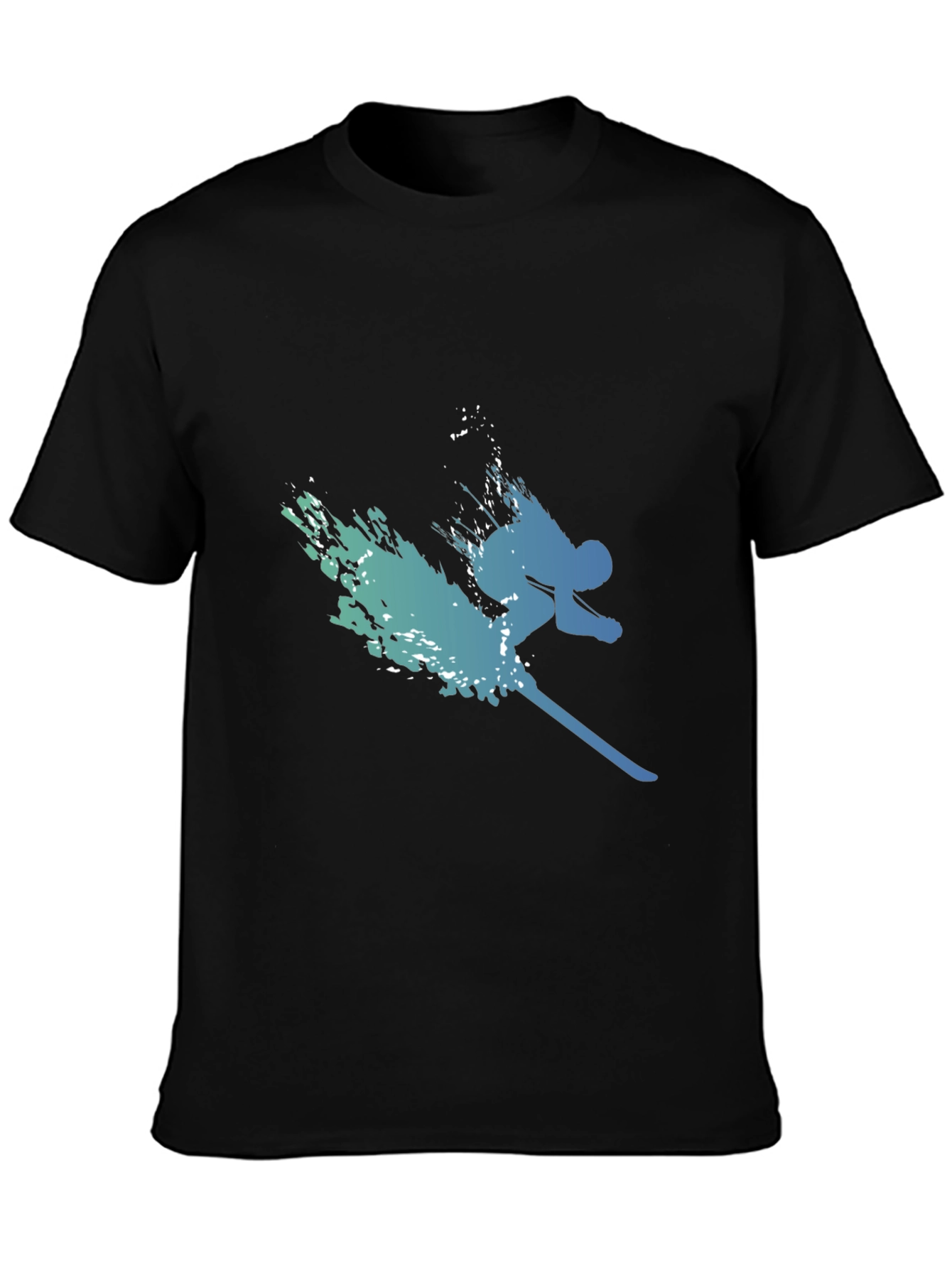 Stylish Skier Graphic Tee - Black Cotton Blend