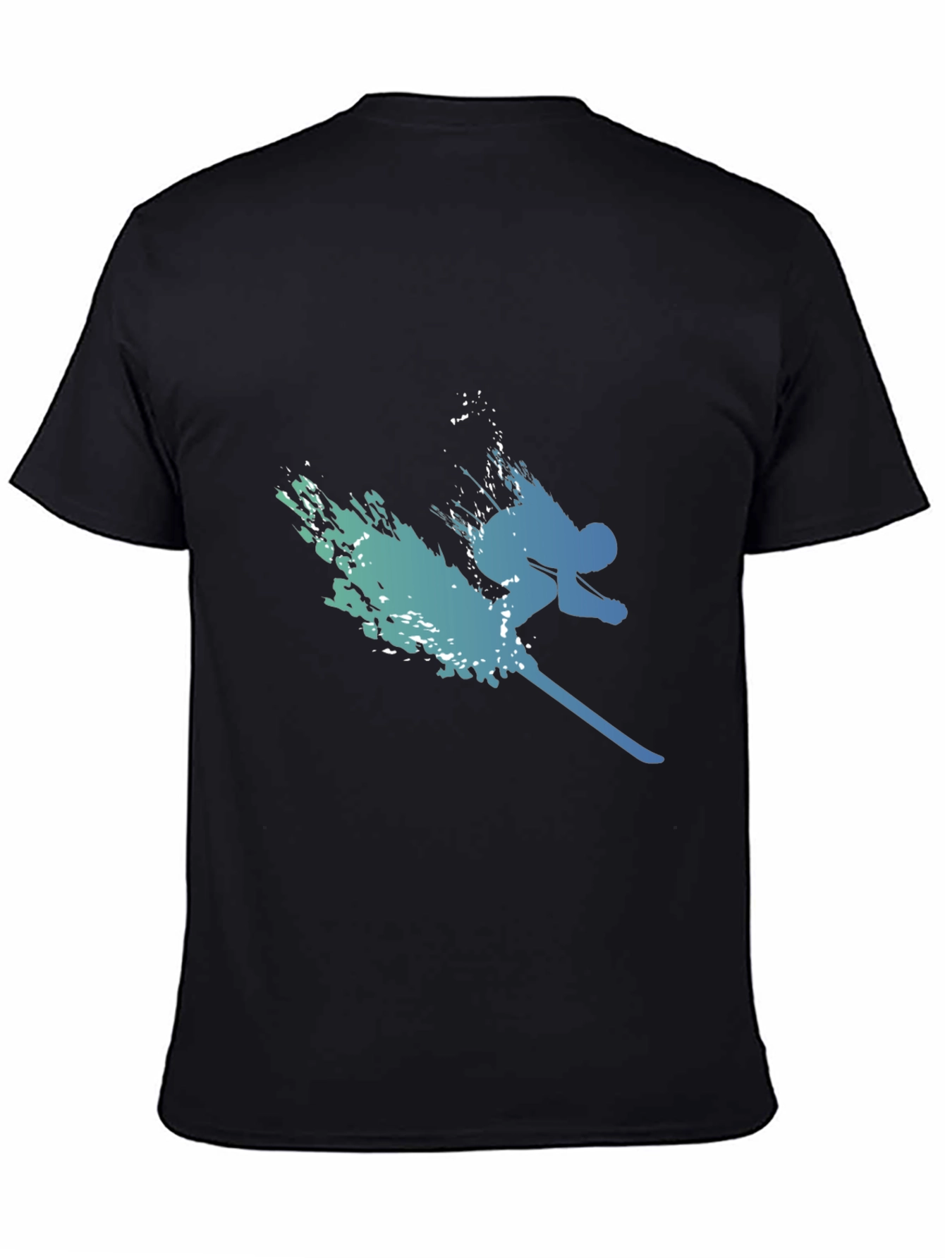 Stylish Skier Graphic Tee - Black Cotton Blend