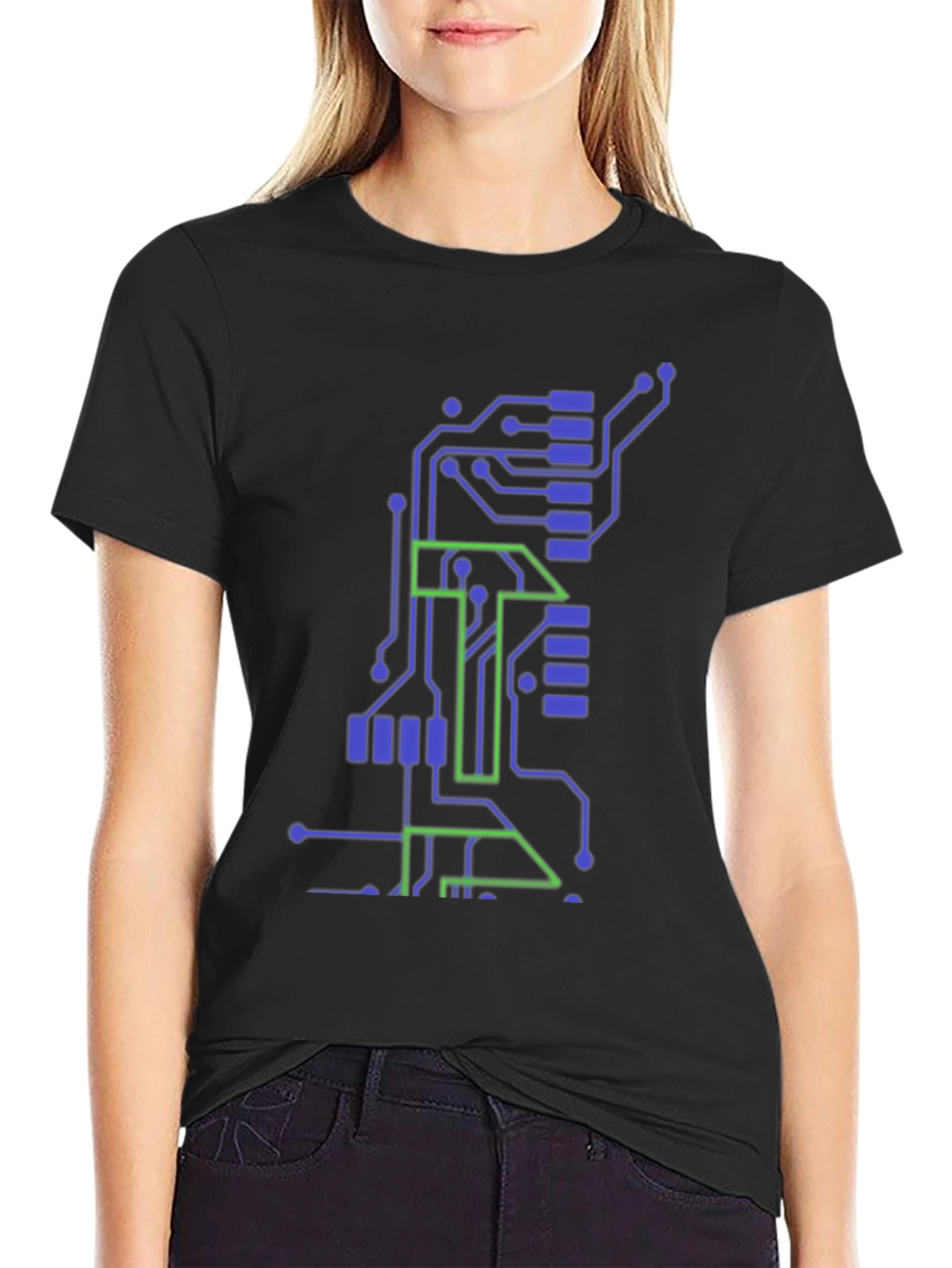 Tech Circuit Board Graphic Tee - Black Cotton T-Shirt
