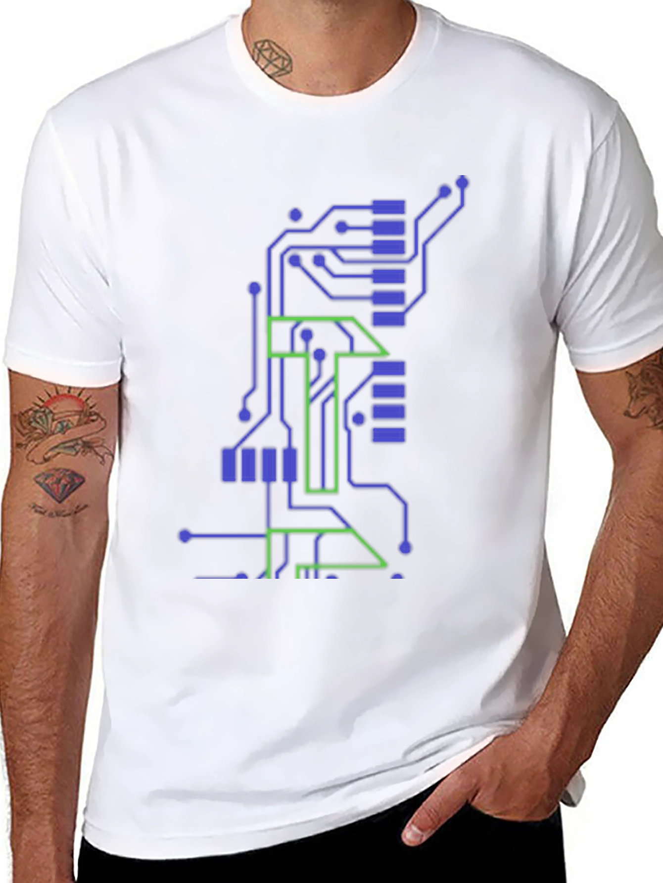 Tech Circuit Board Graphic Tee - Black Cotton T-Shirt