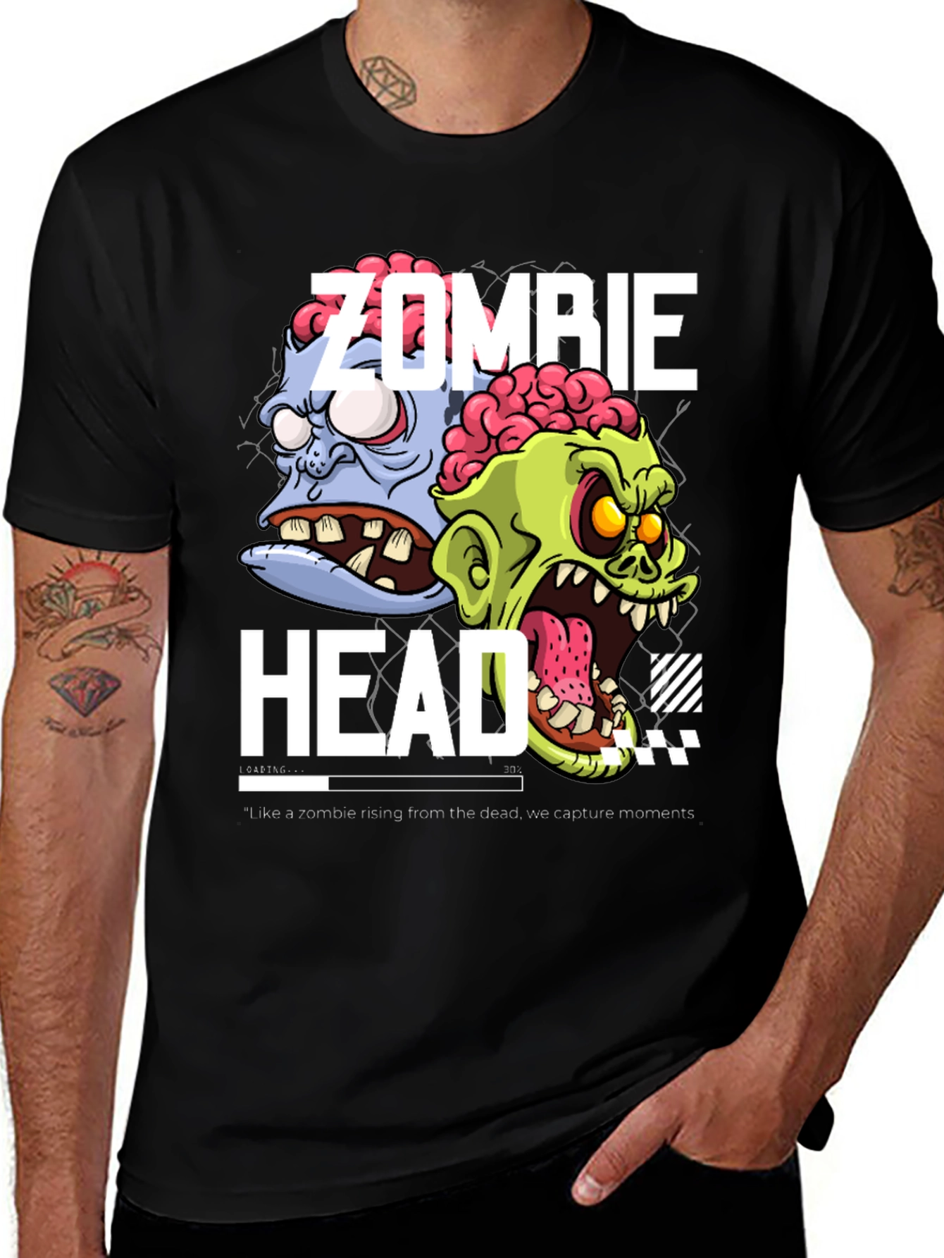 Zombie Head Graphic Print Black T-Shirt