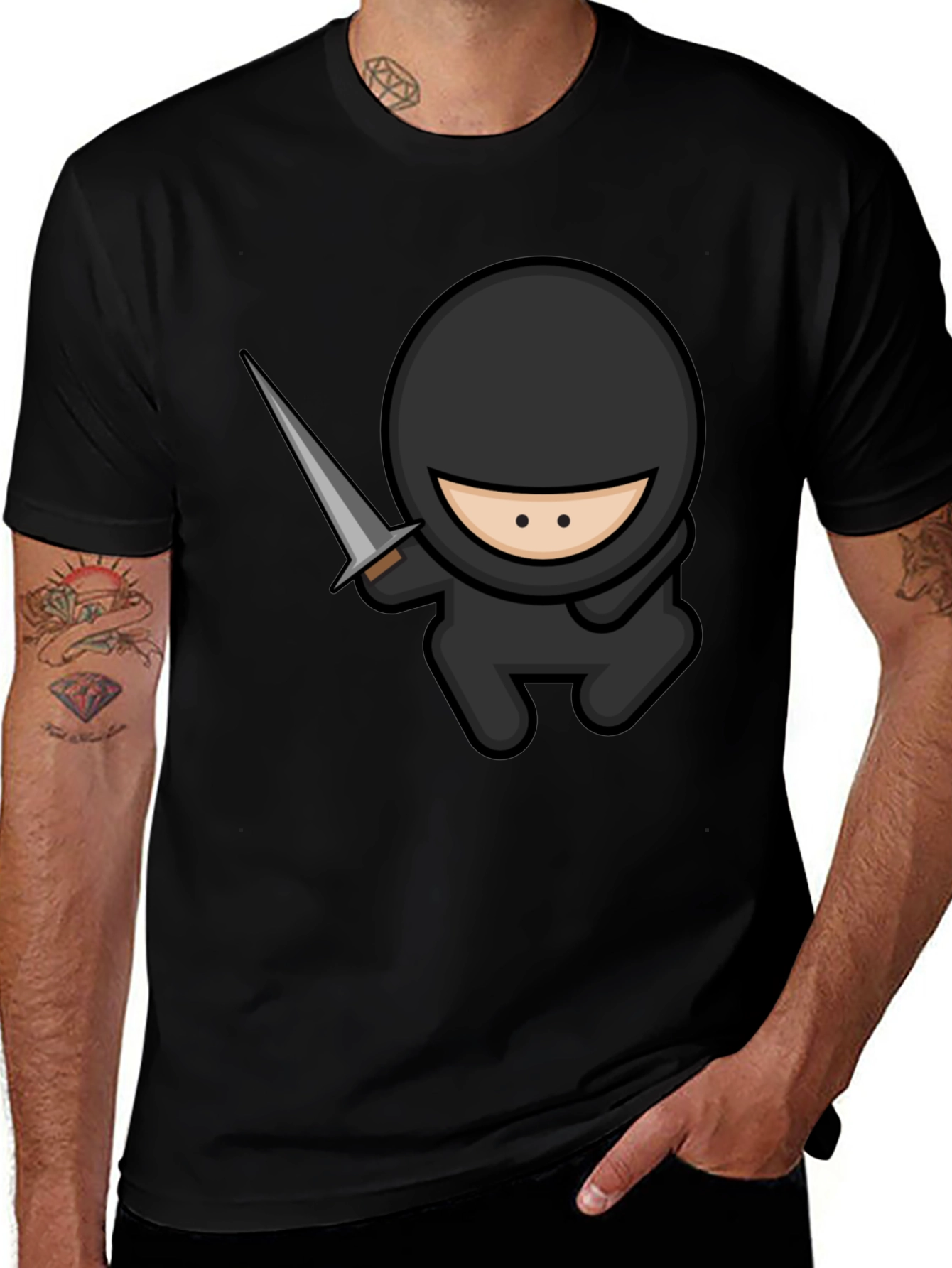 Ninja Cartoon Graphic Black T-Shirt