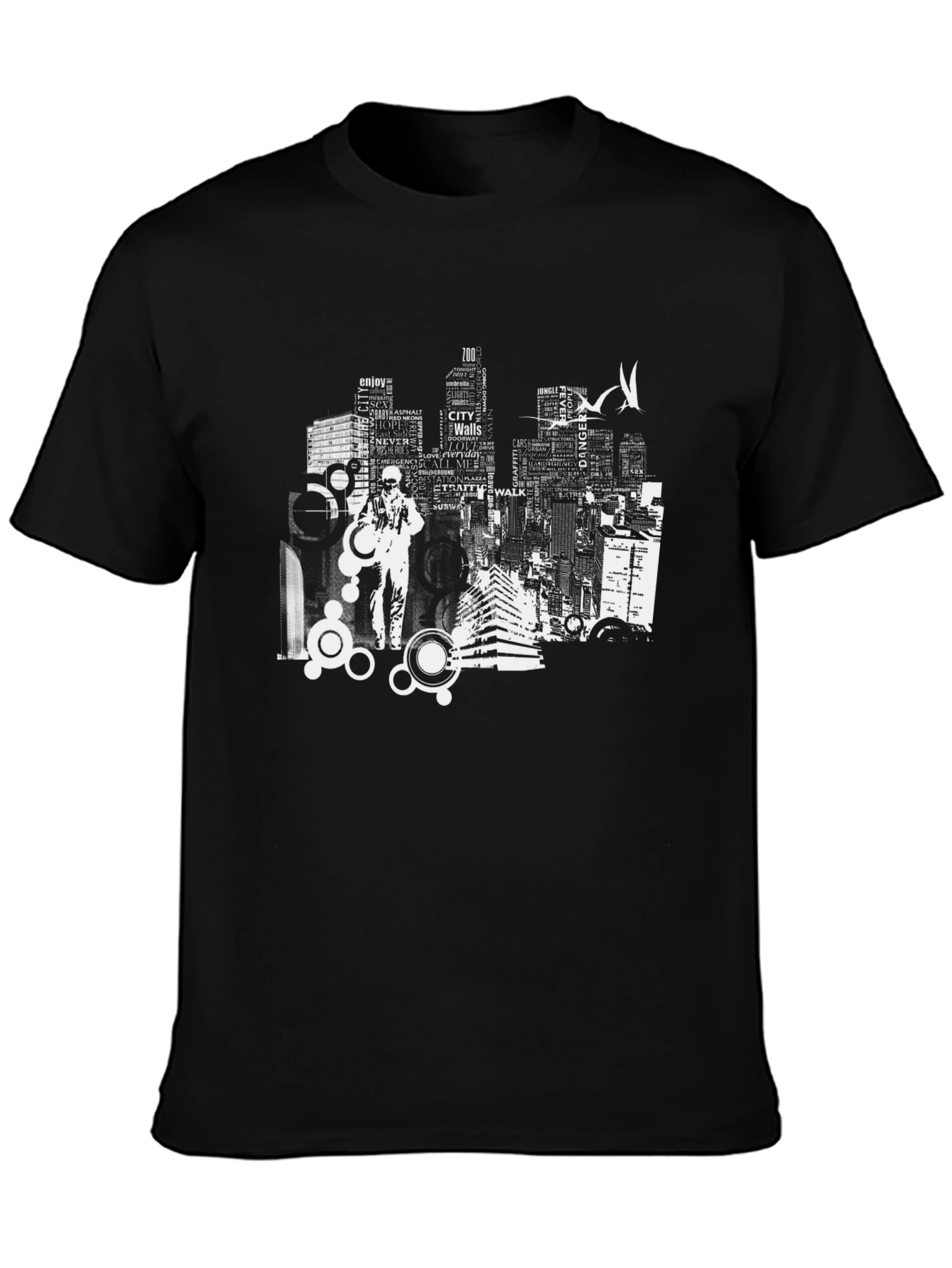 Urban Cityscape Graphic Tee - Black