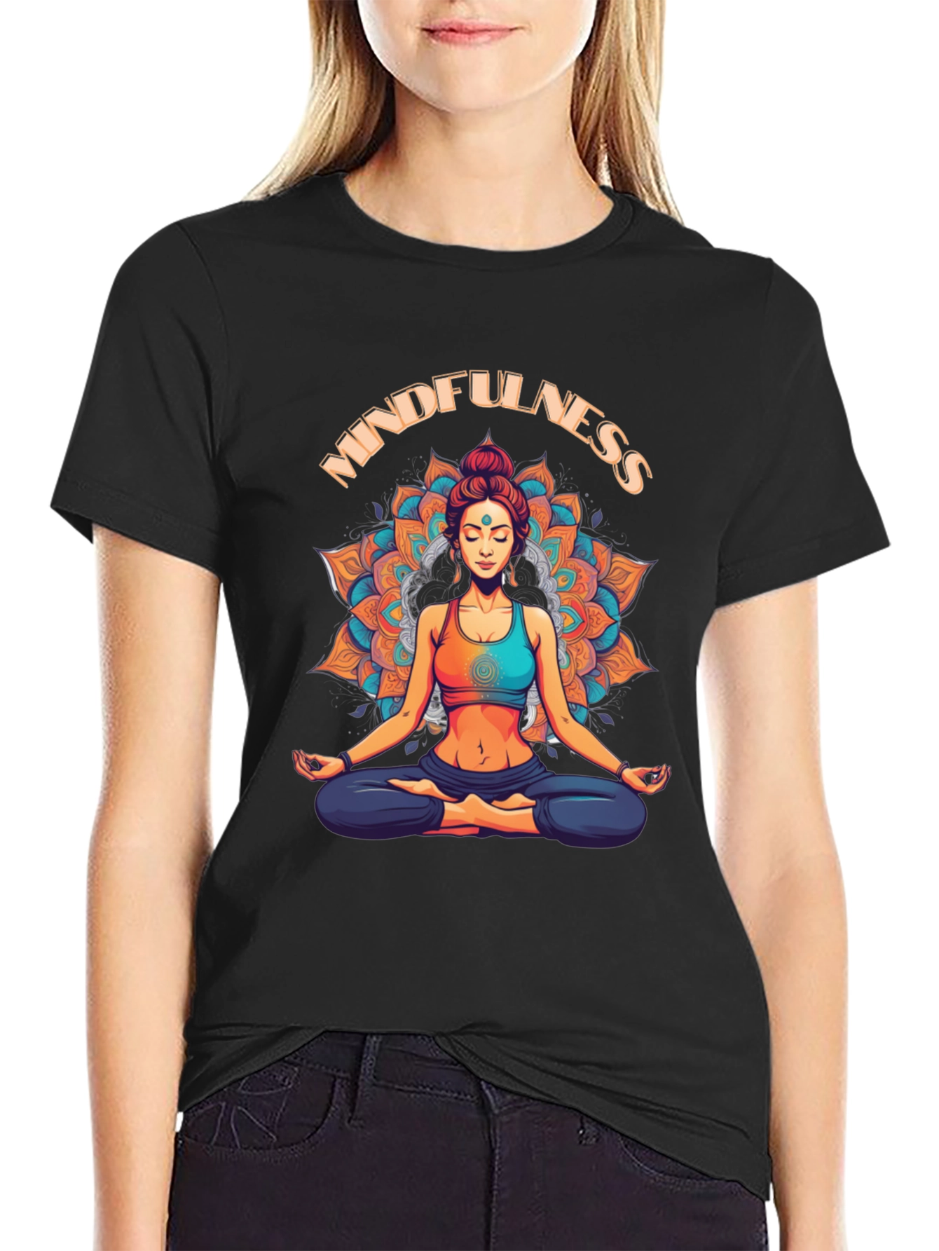 Mindfulness Graphic T-Shirt - Meditating Woman Design