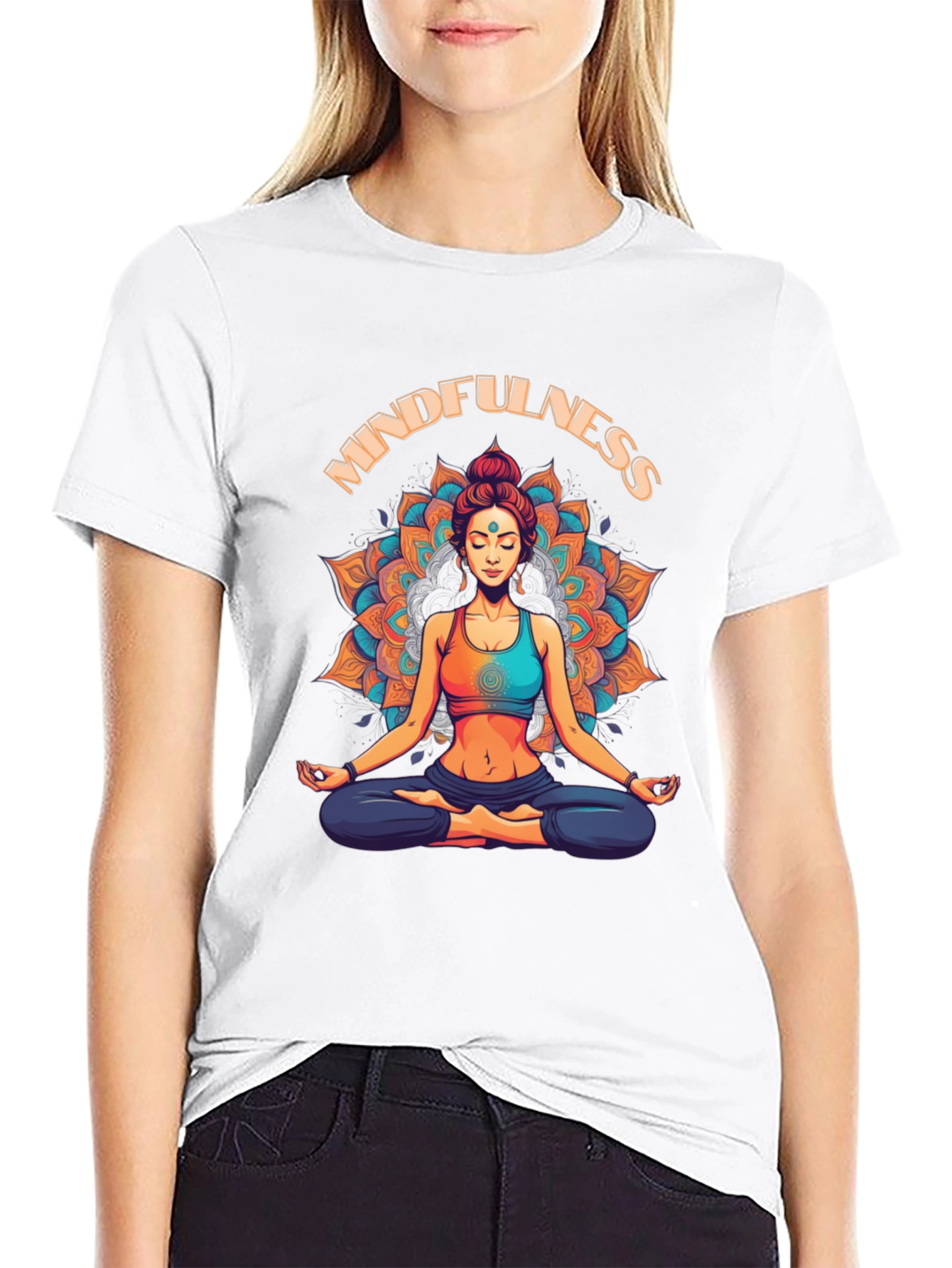 Mindfulness Graphic T-Shirt - Meditating Woman Design