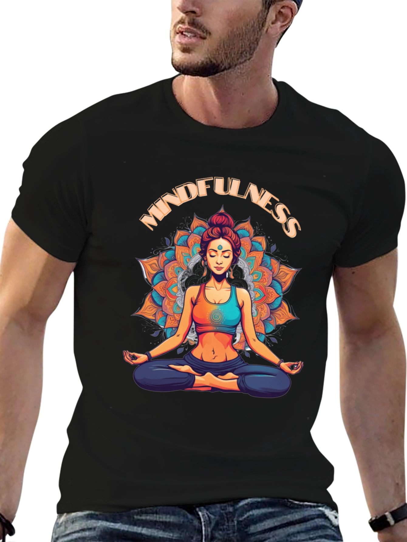 Mindfulness Graphic T-Shirt - Meditating Woman Design