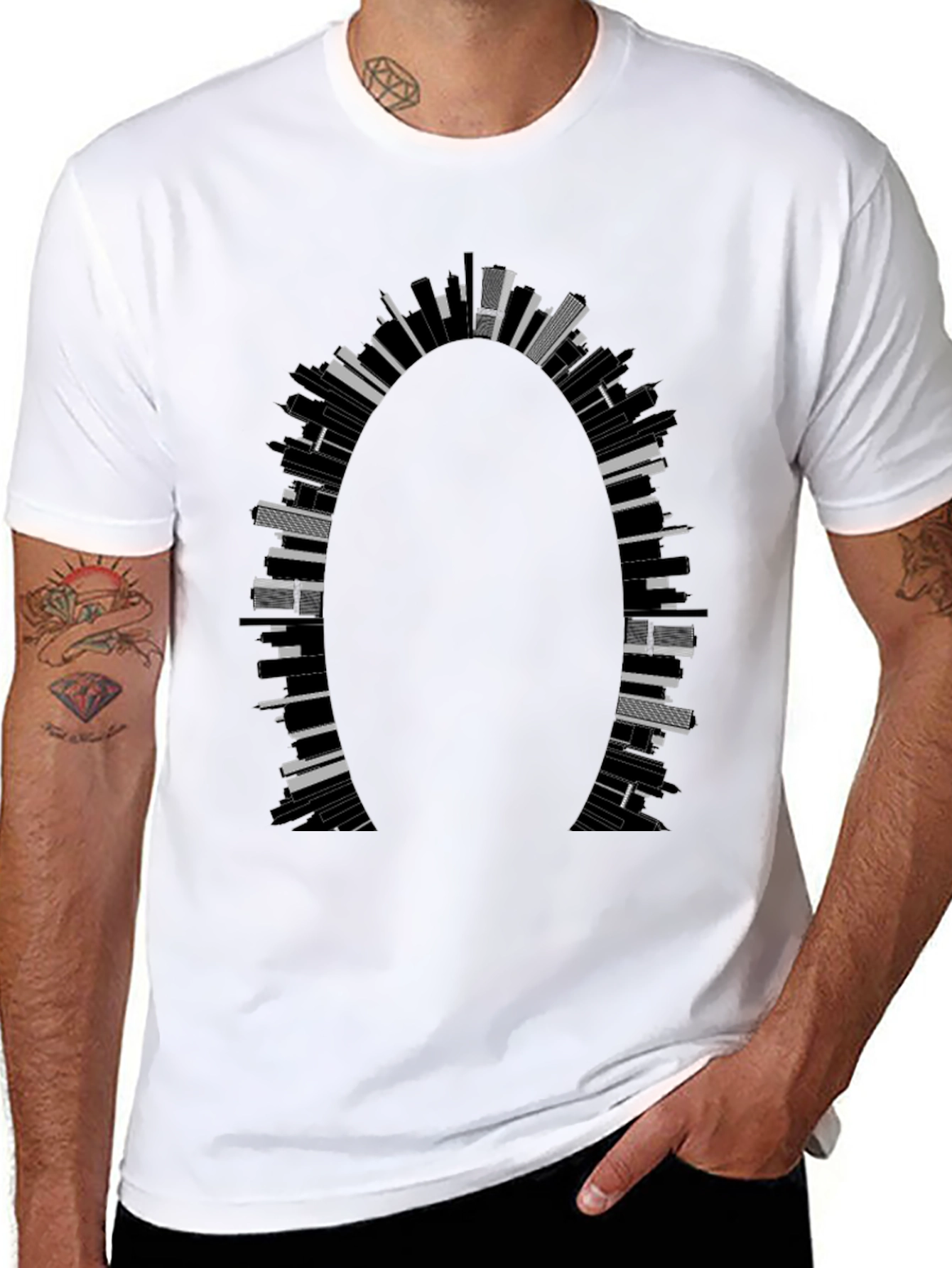Cityscape Arch Graphic Tee - Modern Mens T-Shirt