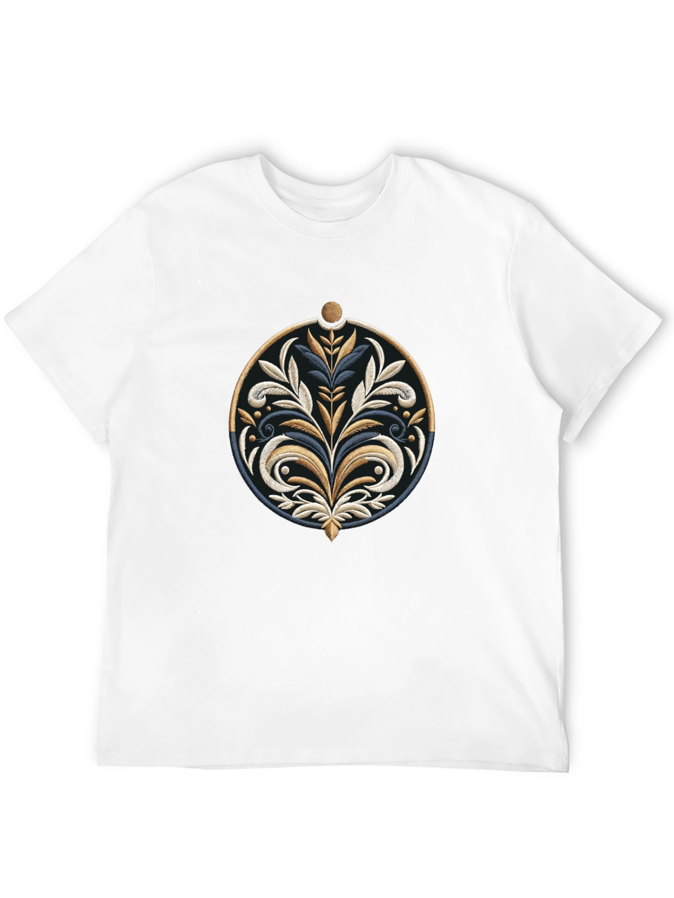 Elegant Floral Embroidered Black T-Shirt