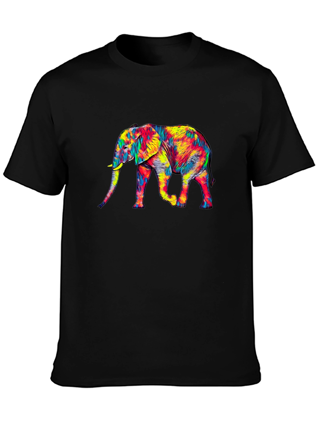 Vibrant Elephant Graphic Tee - Black Cotton