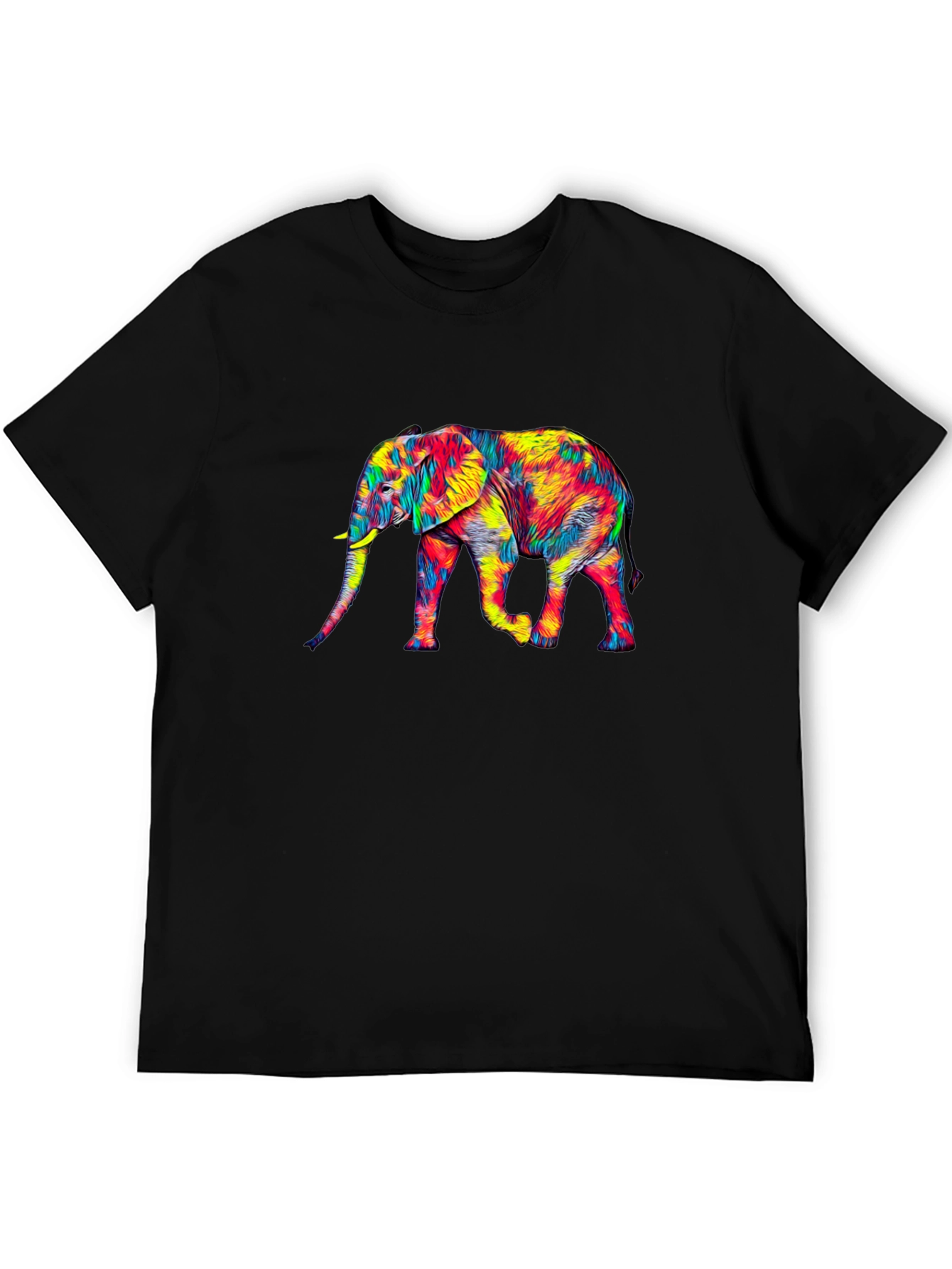 Vibrant Elephant Graphic Tee - Black Cotton