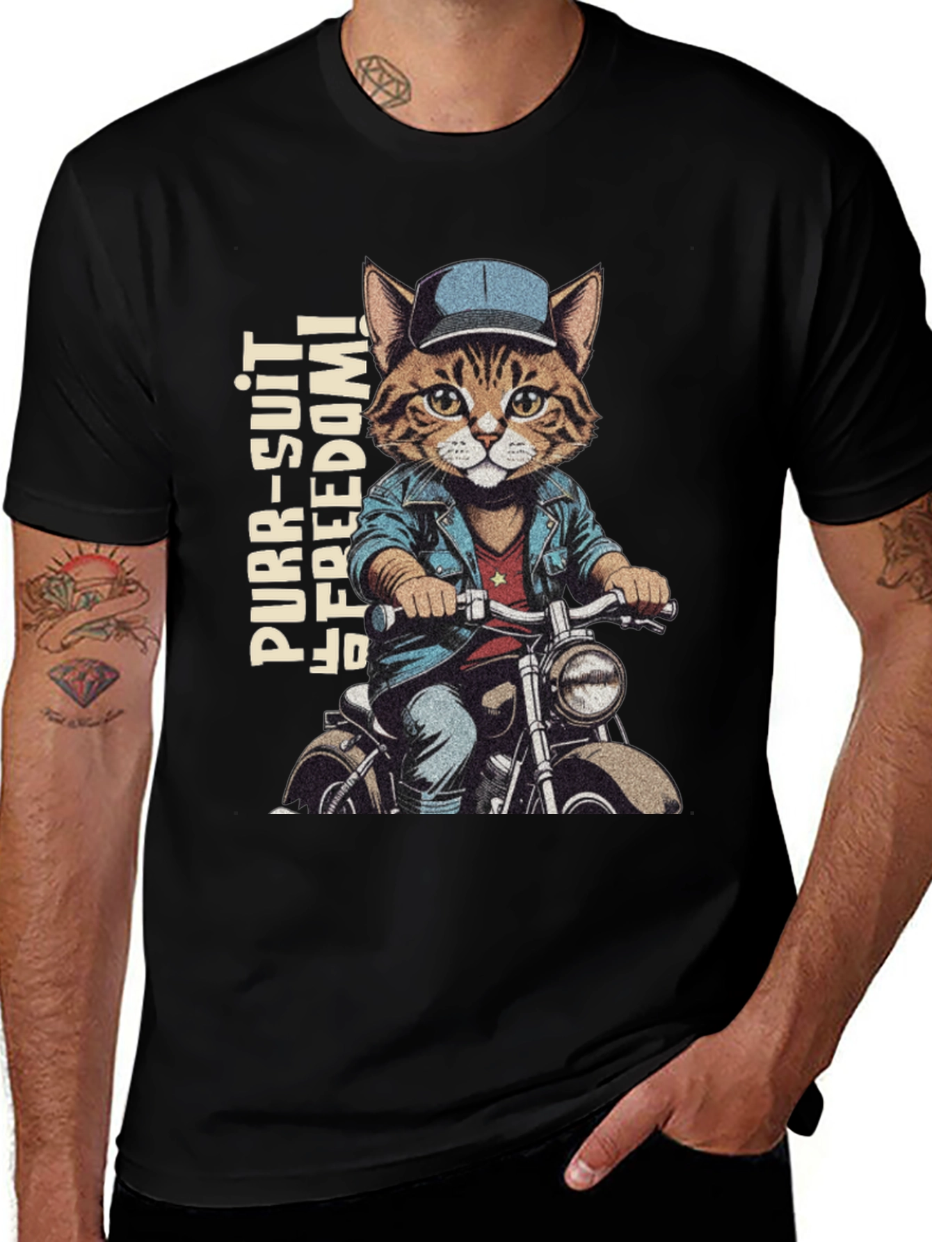 Cat Biker T-Shirt - Purr-suit of Freedom!