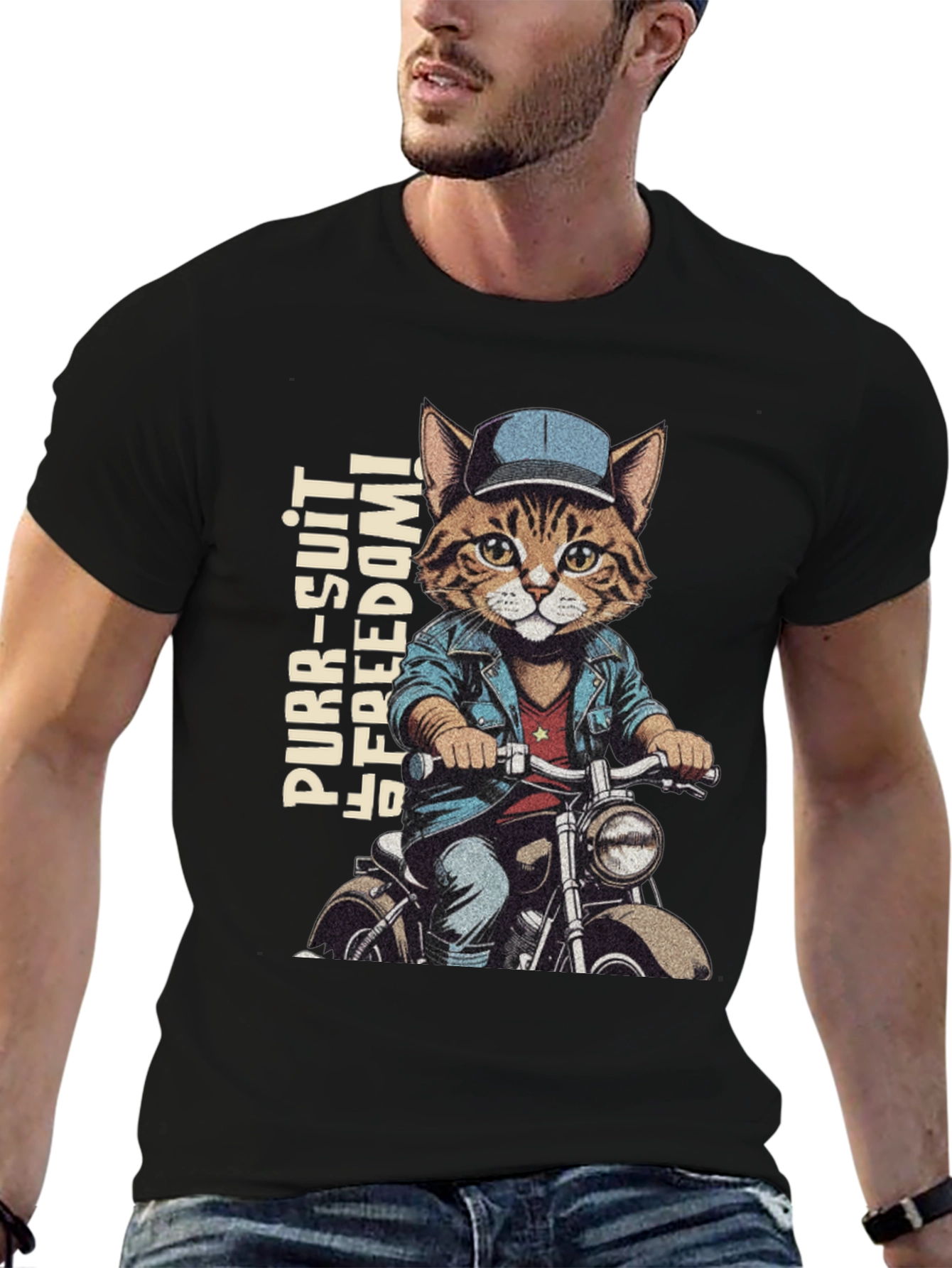Cat Biker T-Shirt - Purr-suit of Freedom!