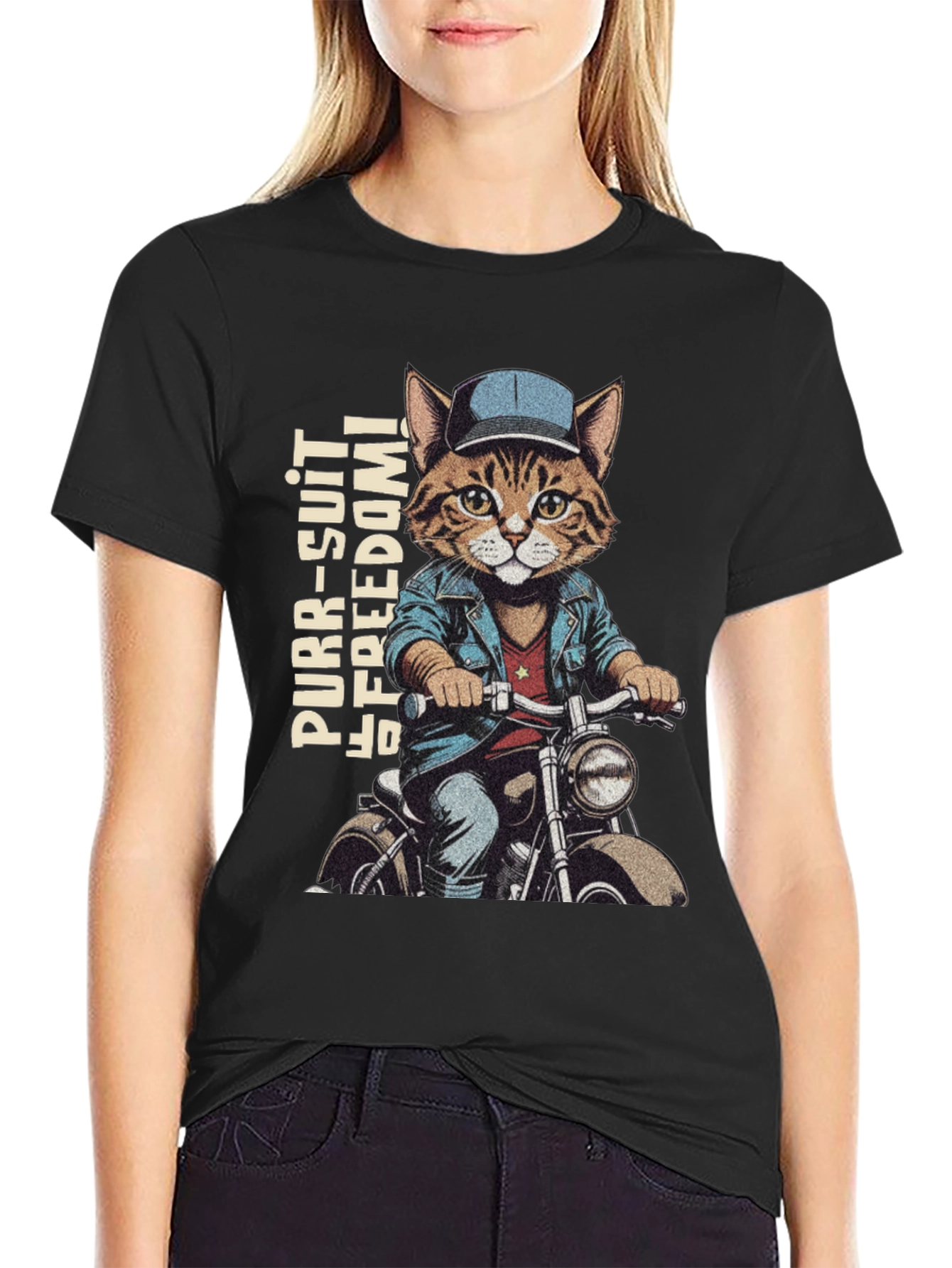 Cat Biker T-Shirt - Purr-suit of Freedom!