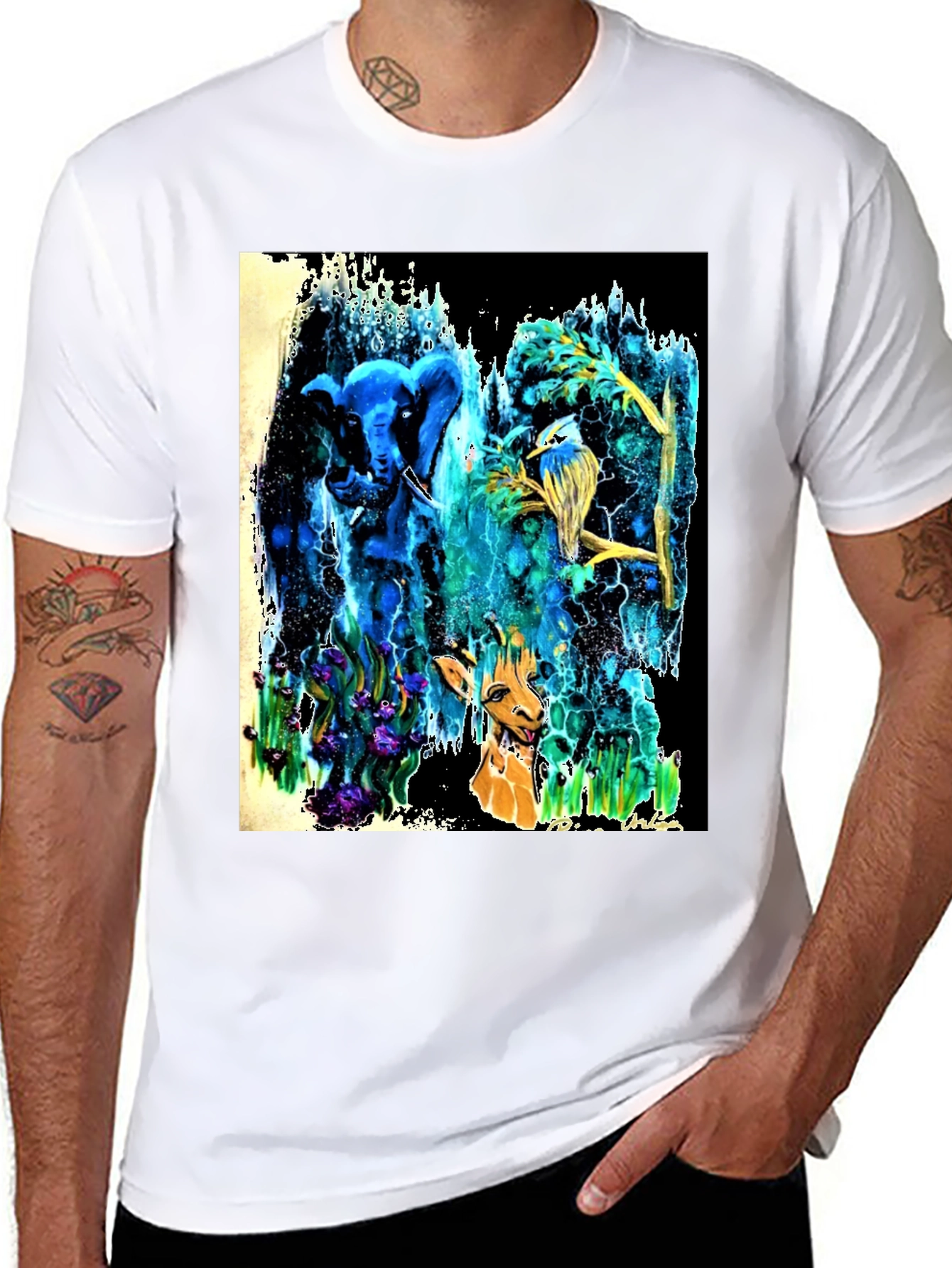 Surreal Animal T-Shirt: Elephant Bird Giraffe