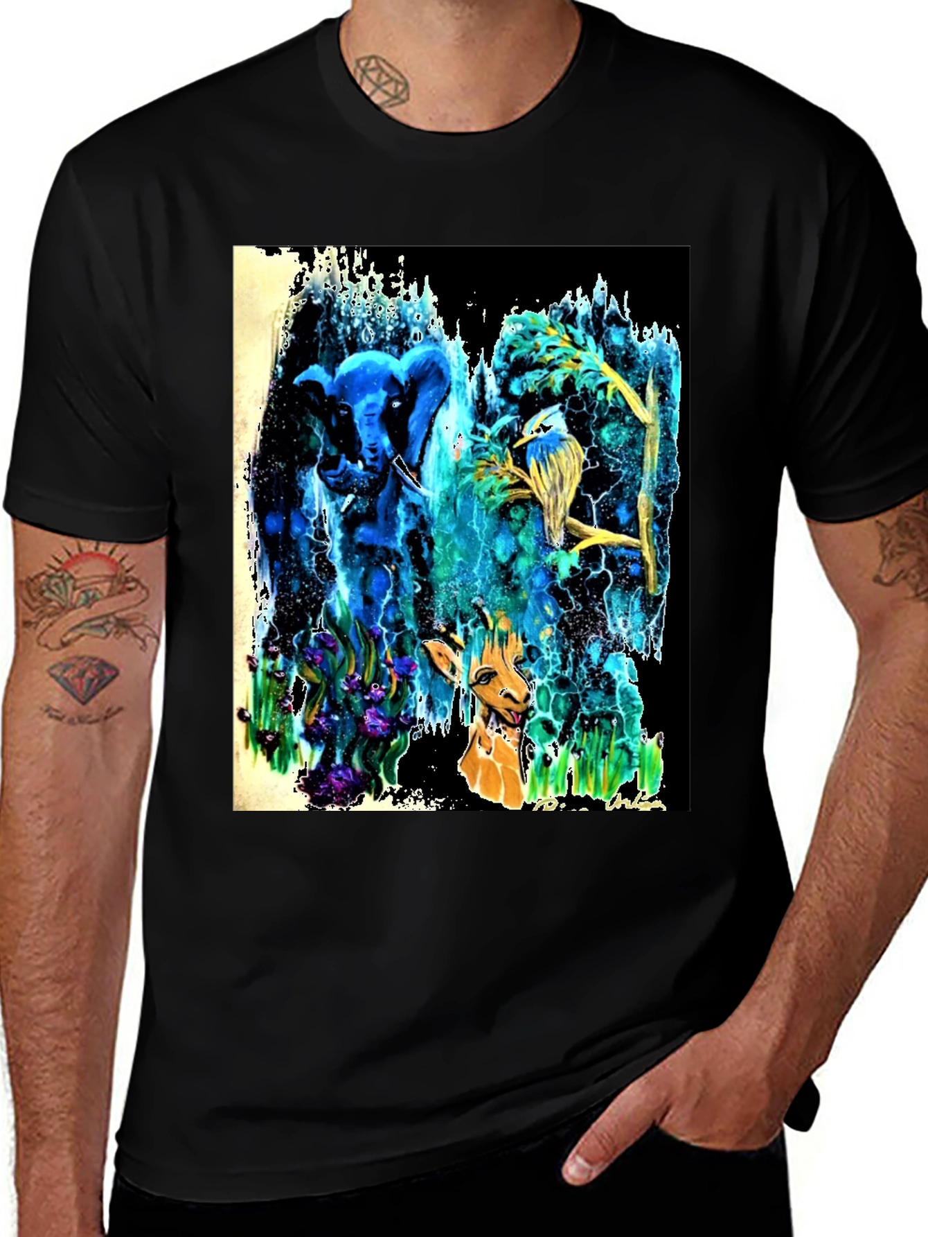 Surreal Animal T-Shirt: Elephant Bird Giraffe