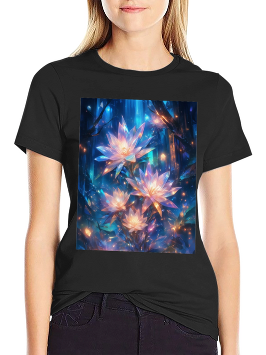 Floral Fantasy Graphic Tee - Black Cotton Comfort
