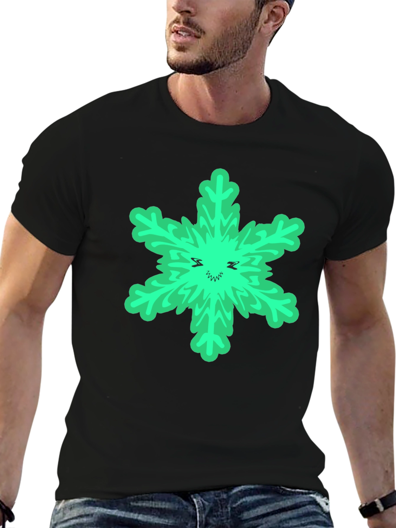 Green Grinch Snowflake Black T-Shirt