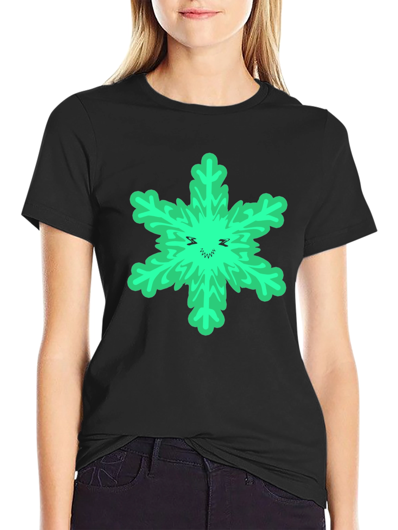 Green Grinch Snowflake Black T-Shirt