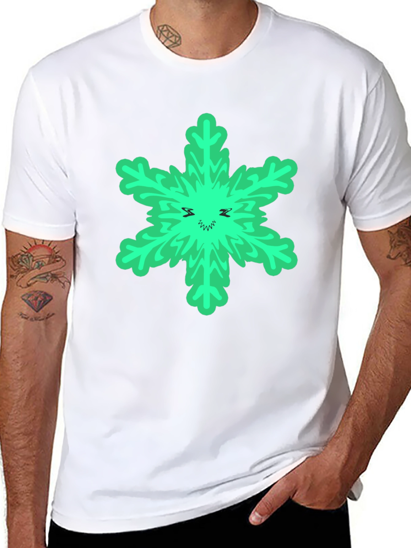 Green Grinch Snowflake Black T-Shirt