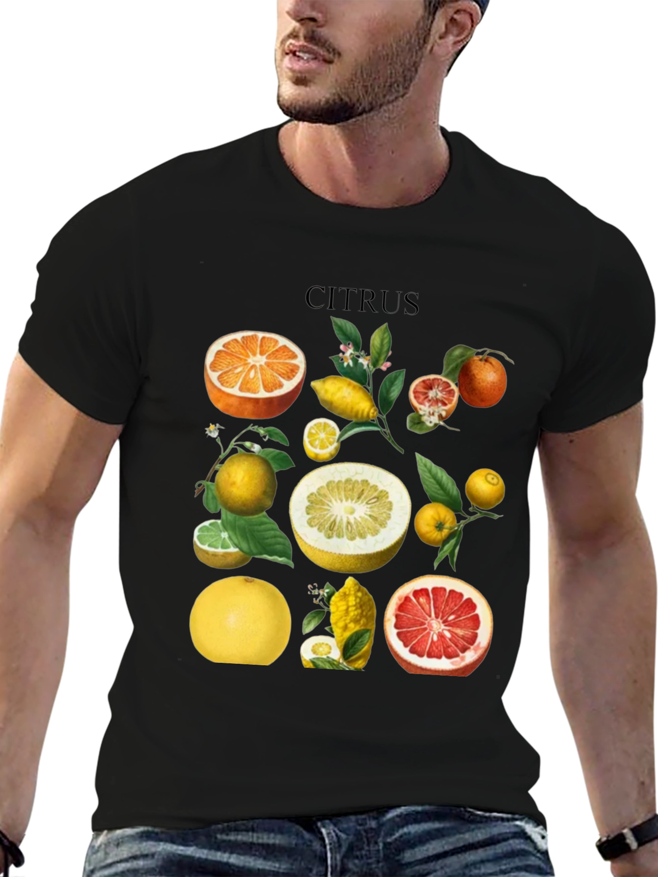 Citrus Fruit Graphic T-Shirt - Black Cotton Tee