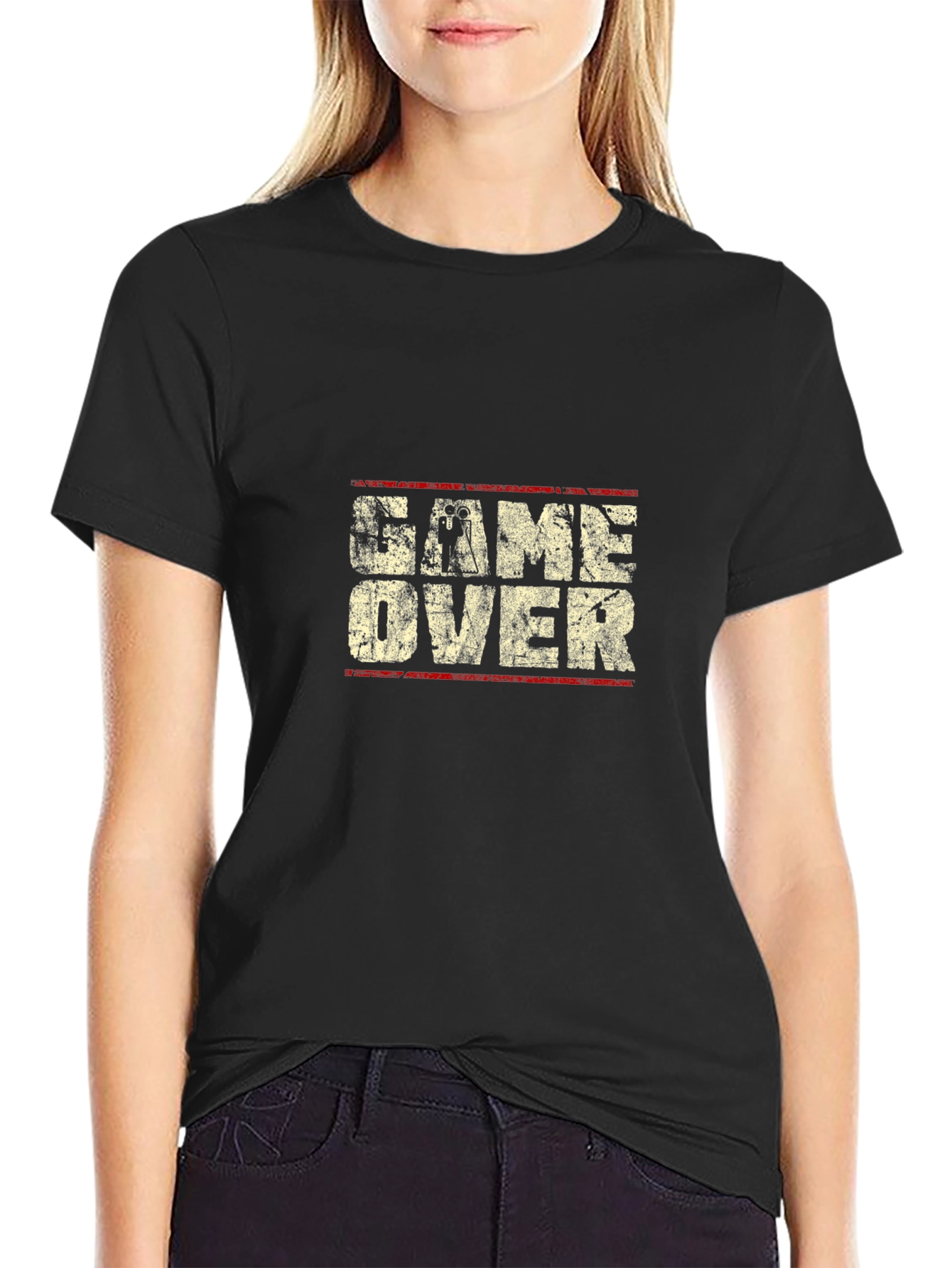 Game Over Graphic Print Black T-Shirt