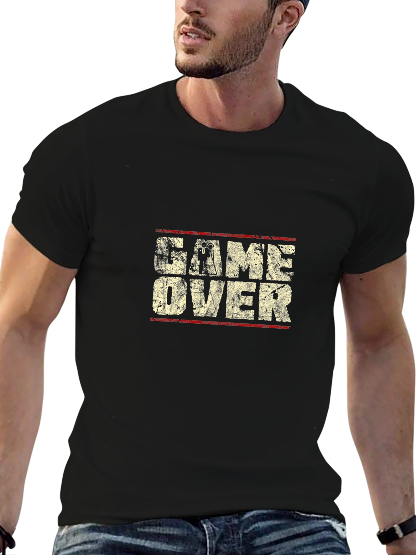Game Over Graphic Print Black T-Shirt