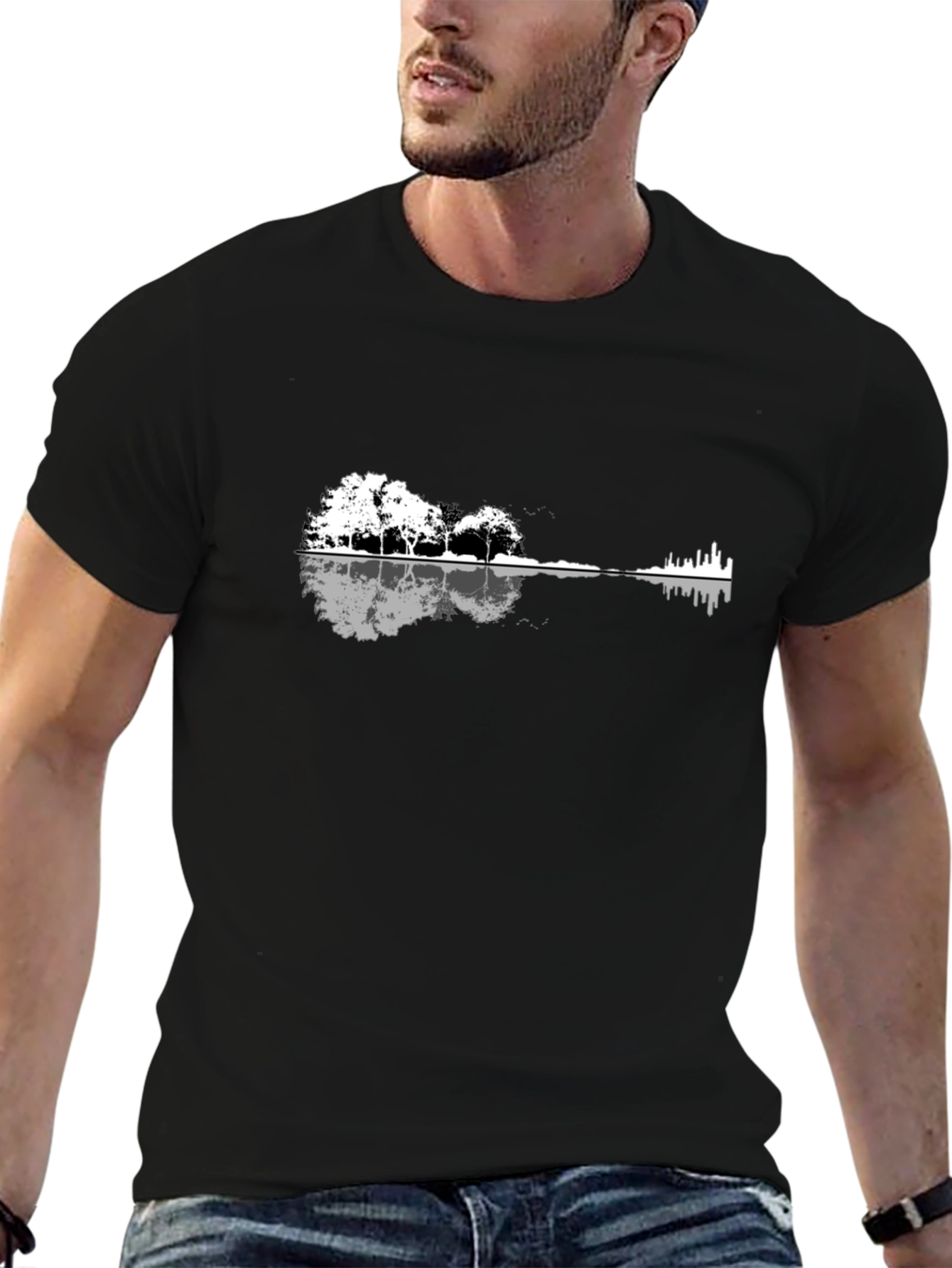 Guitar Landscape T-Shirt - Black Graphic Tee