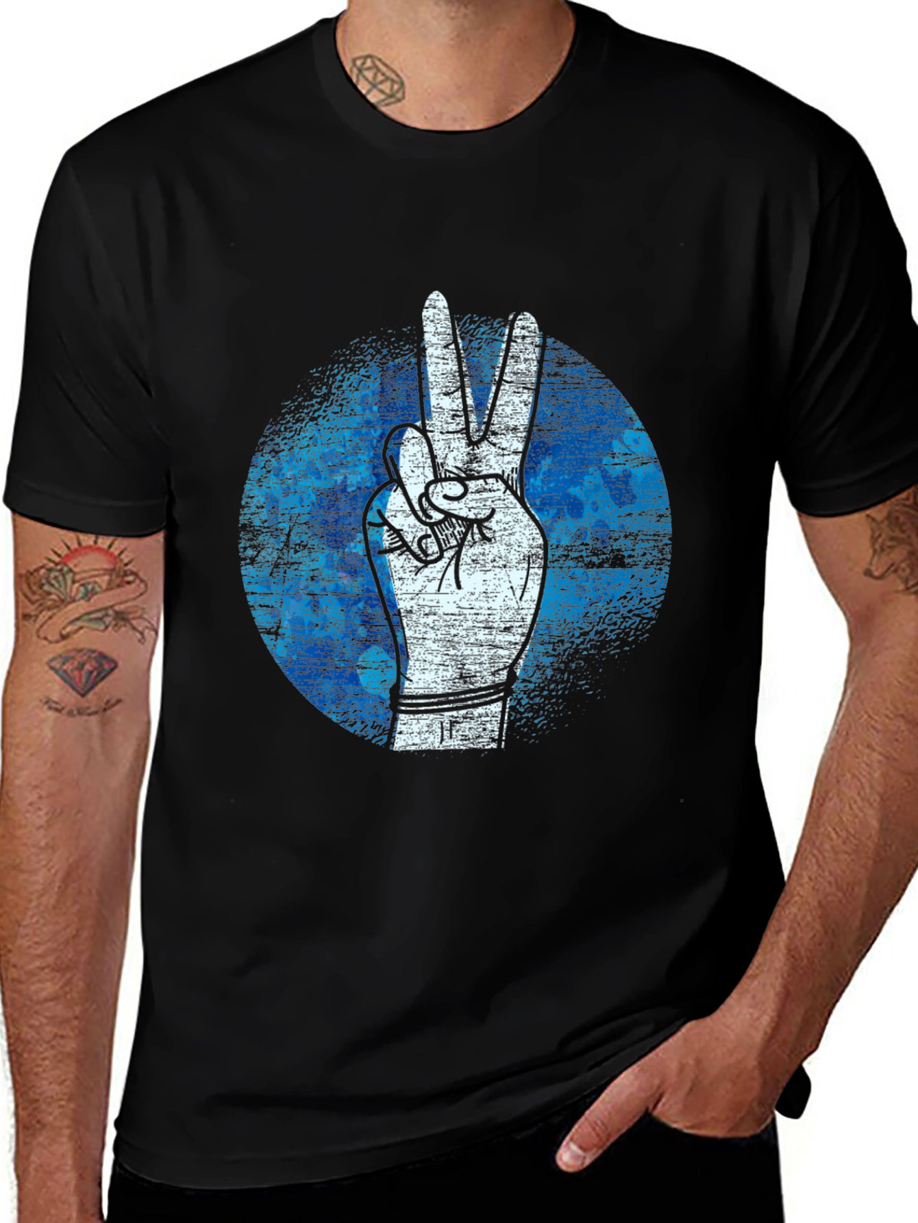 Peace Sign Graphic Tee - Black Cotton T-Shirt