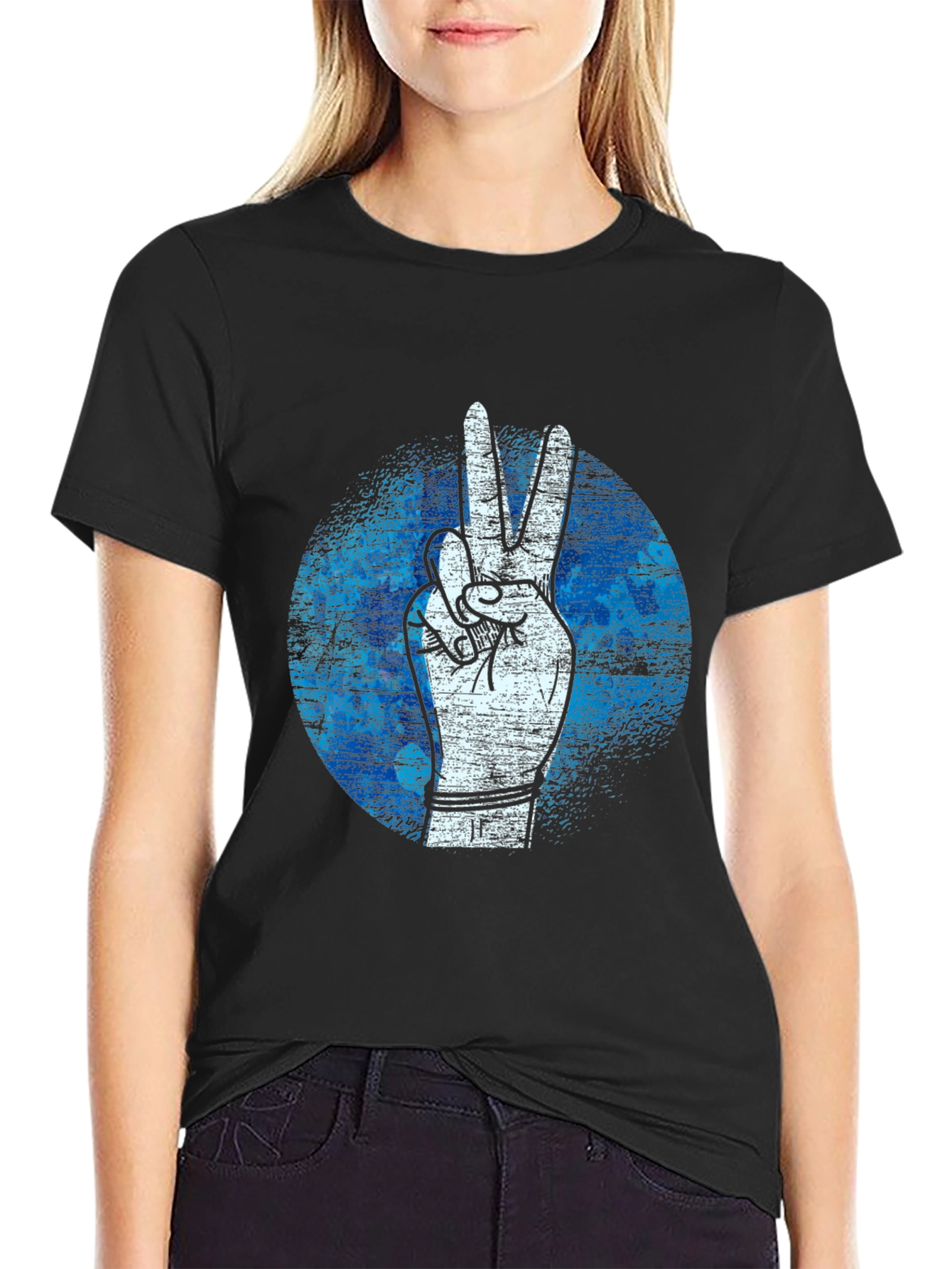 Peace Sign Graphic Tee - Black Cotton T-Shirt