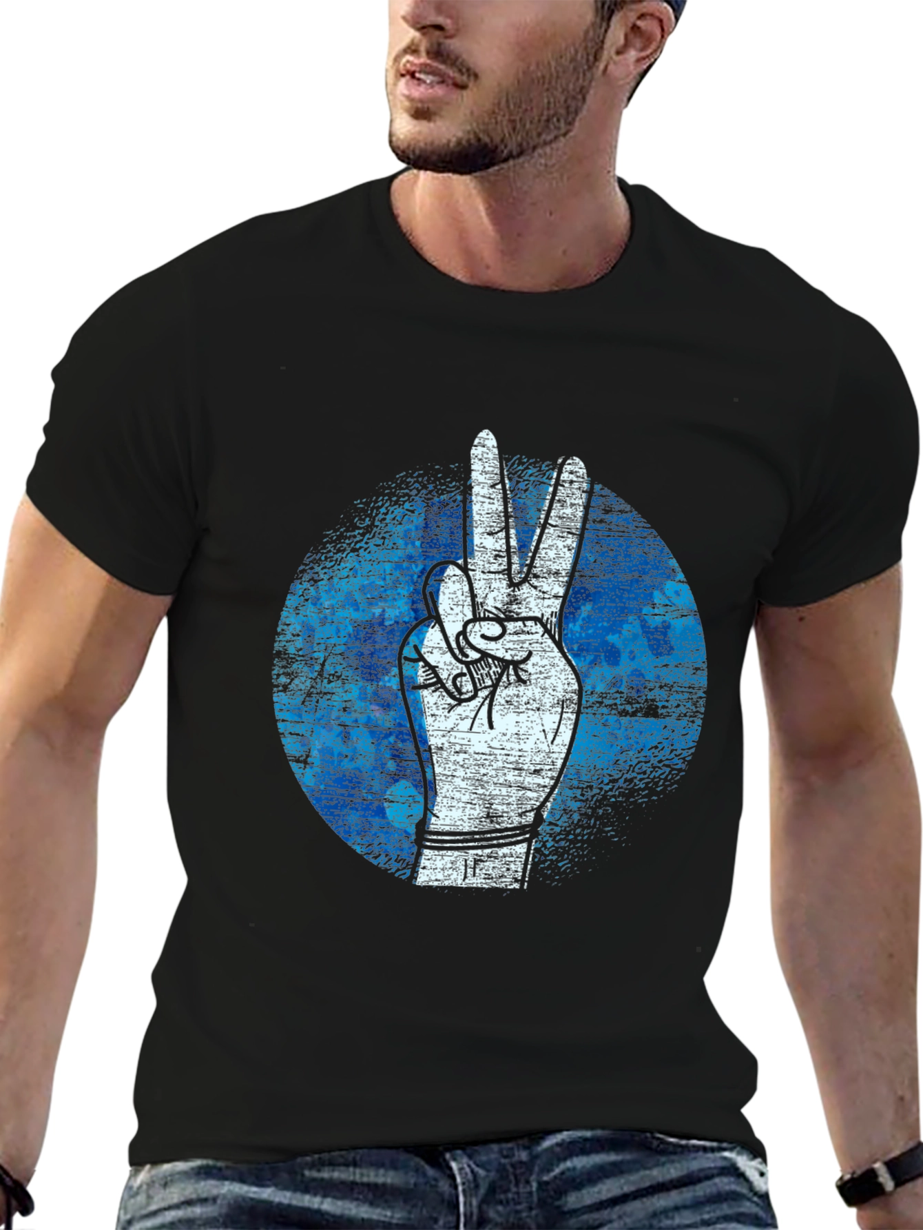 Peace Sign Graphic Tee - Black Cotton T-Shirt