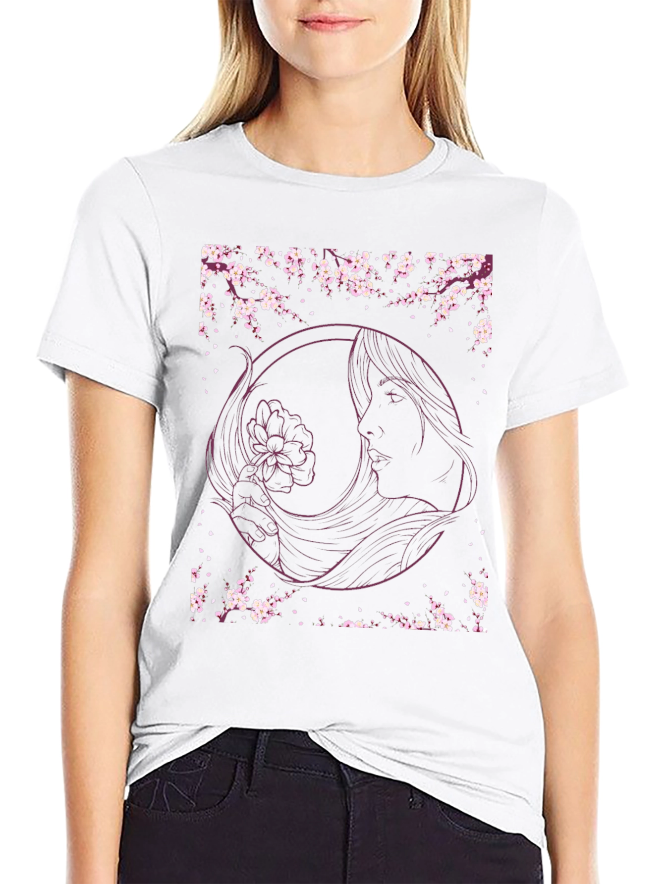 Floral Woman Graphic Tee - Black