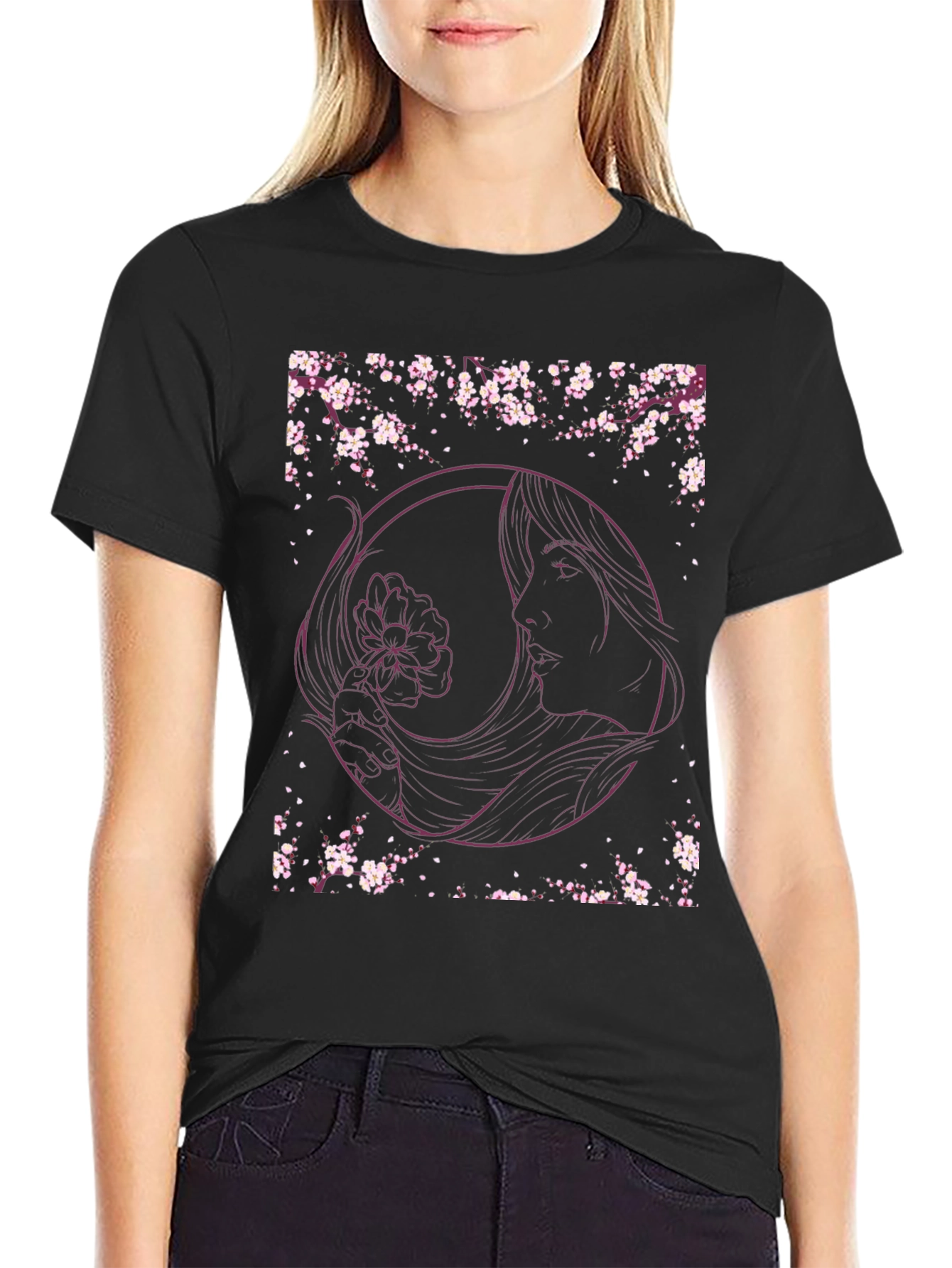 Floral Woman Graphic Tee - Black