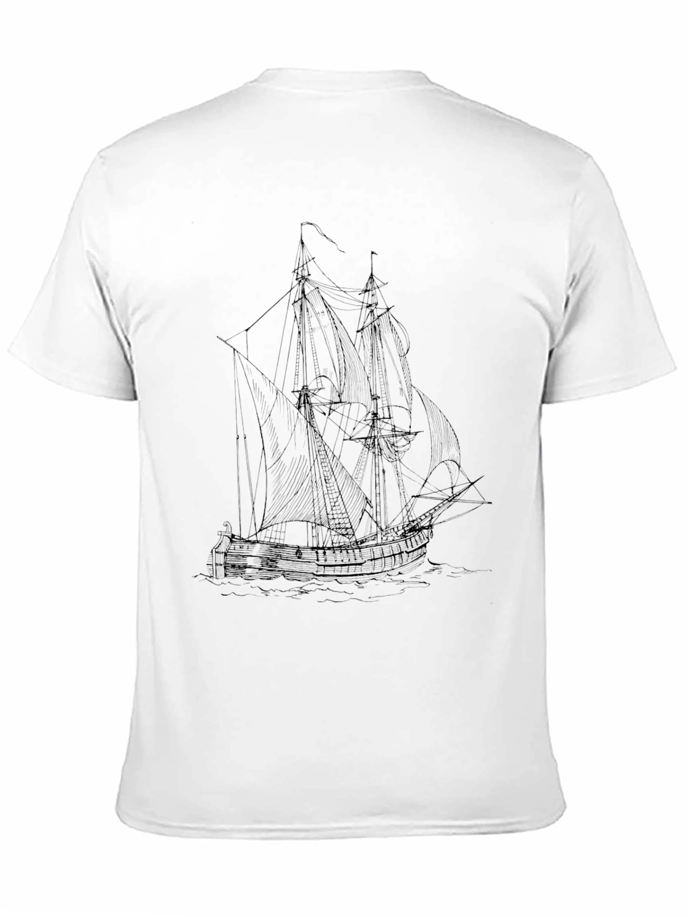 Mens Black T-Shirt with Ship Print