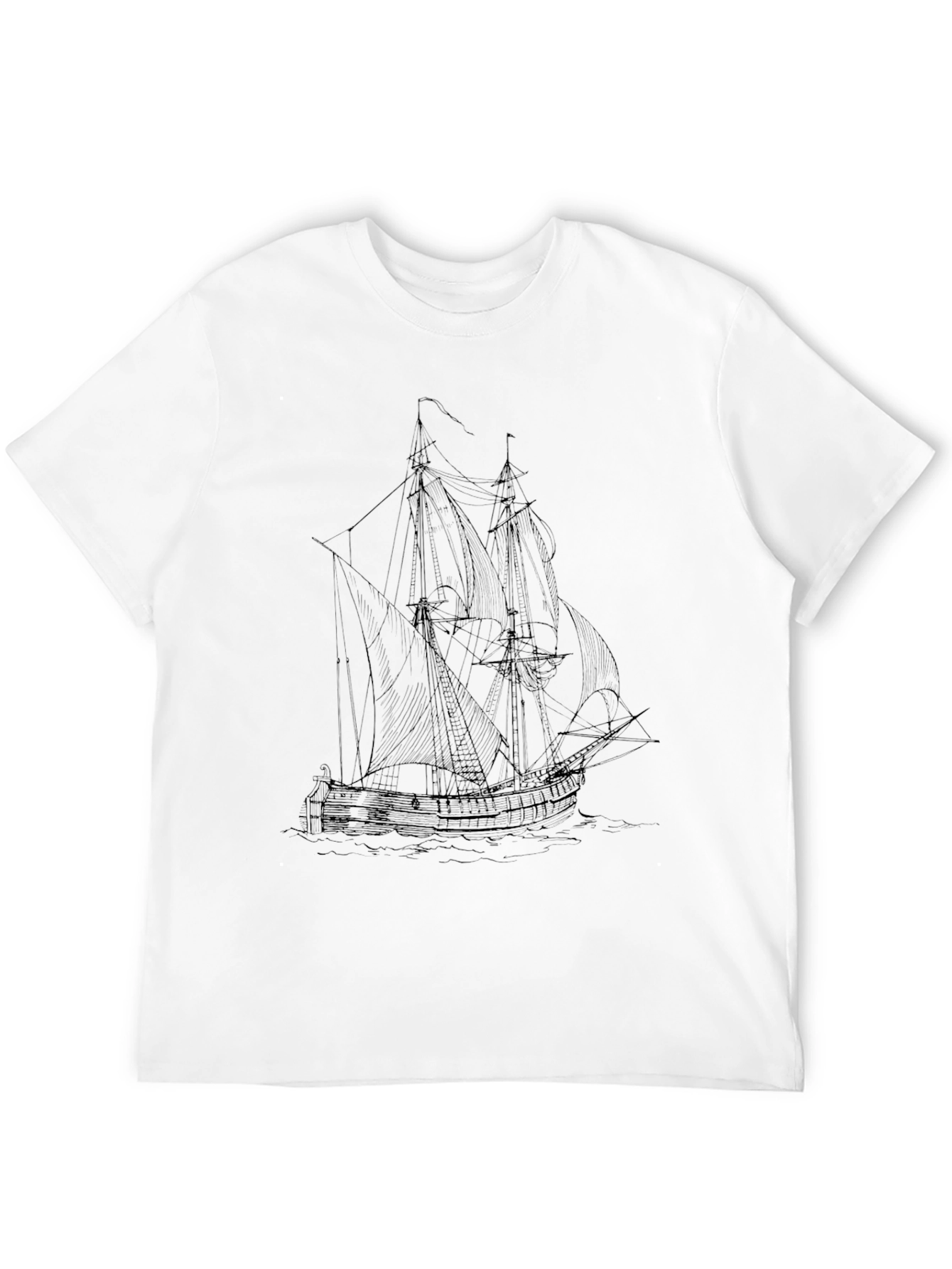 Mens Black T-Shirt with Ship Print