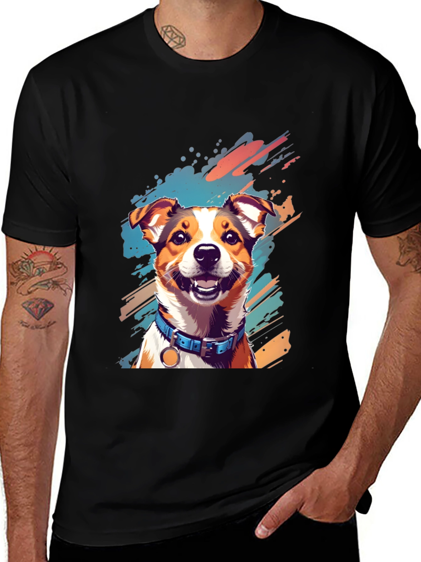 Dog Art Print Black T-Shirt