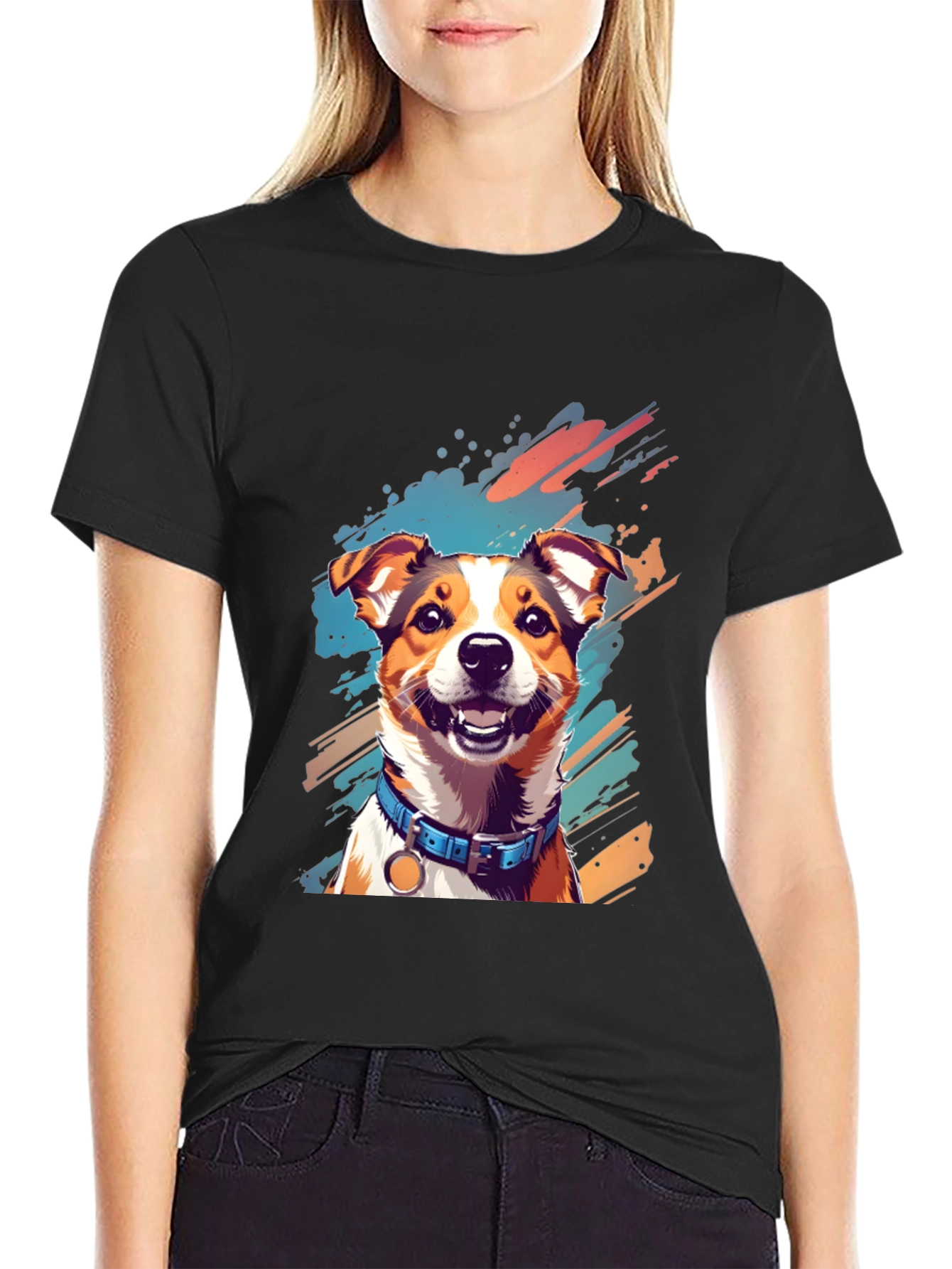 Dog Art Print Black T-Shirt