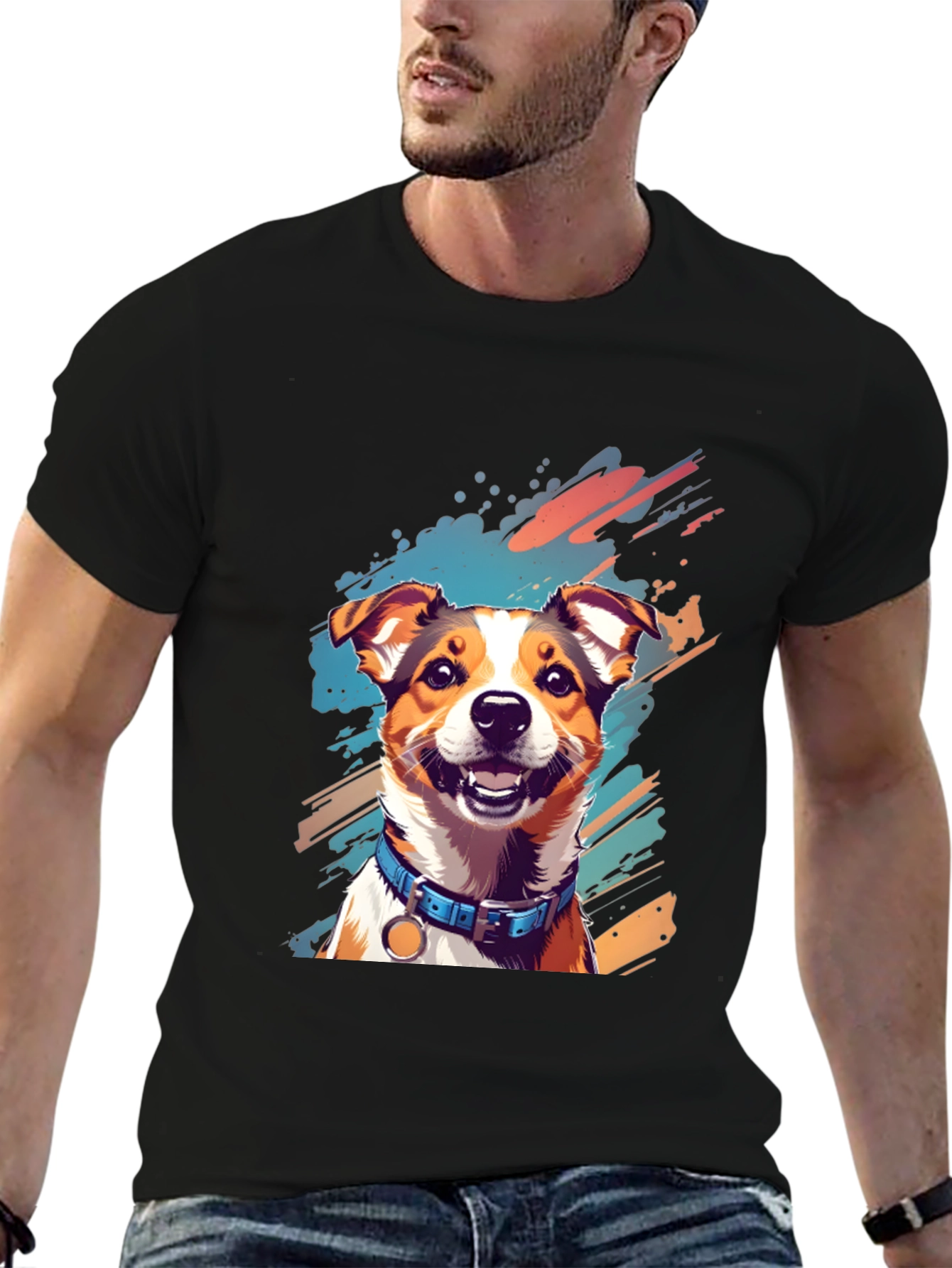 Dog Art Print Black T-Shirt