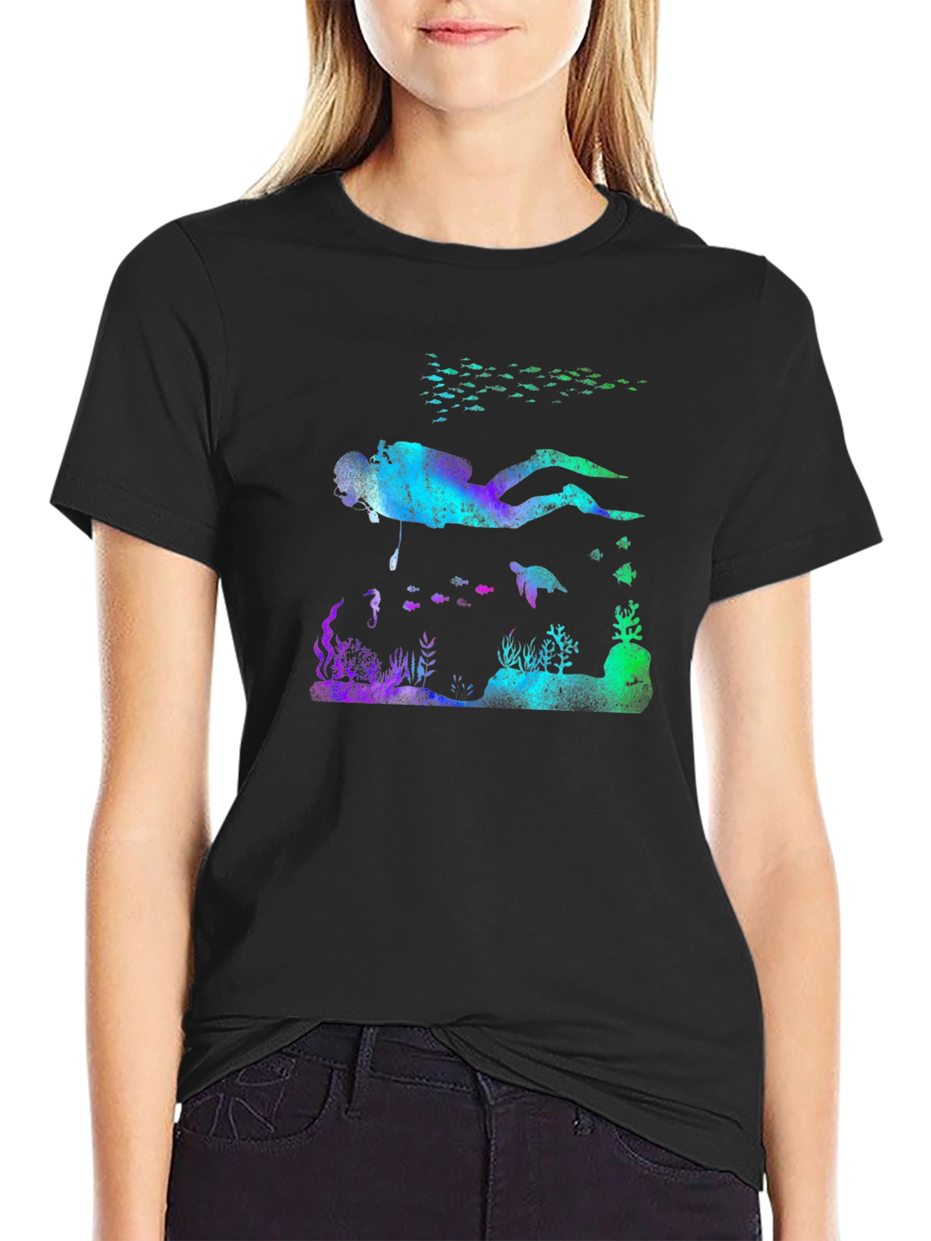 Scuba Diver Reef T-Shirt - Black