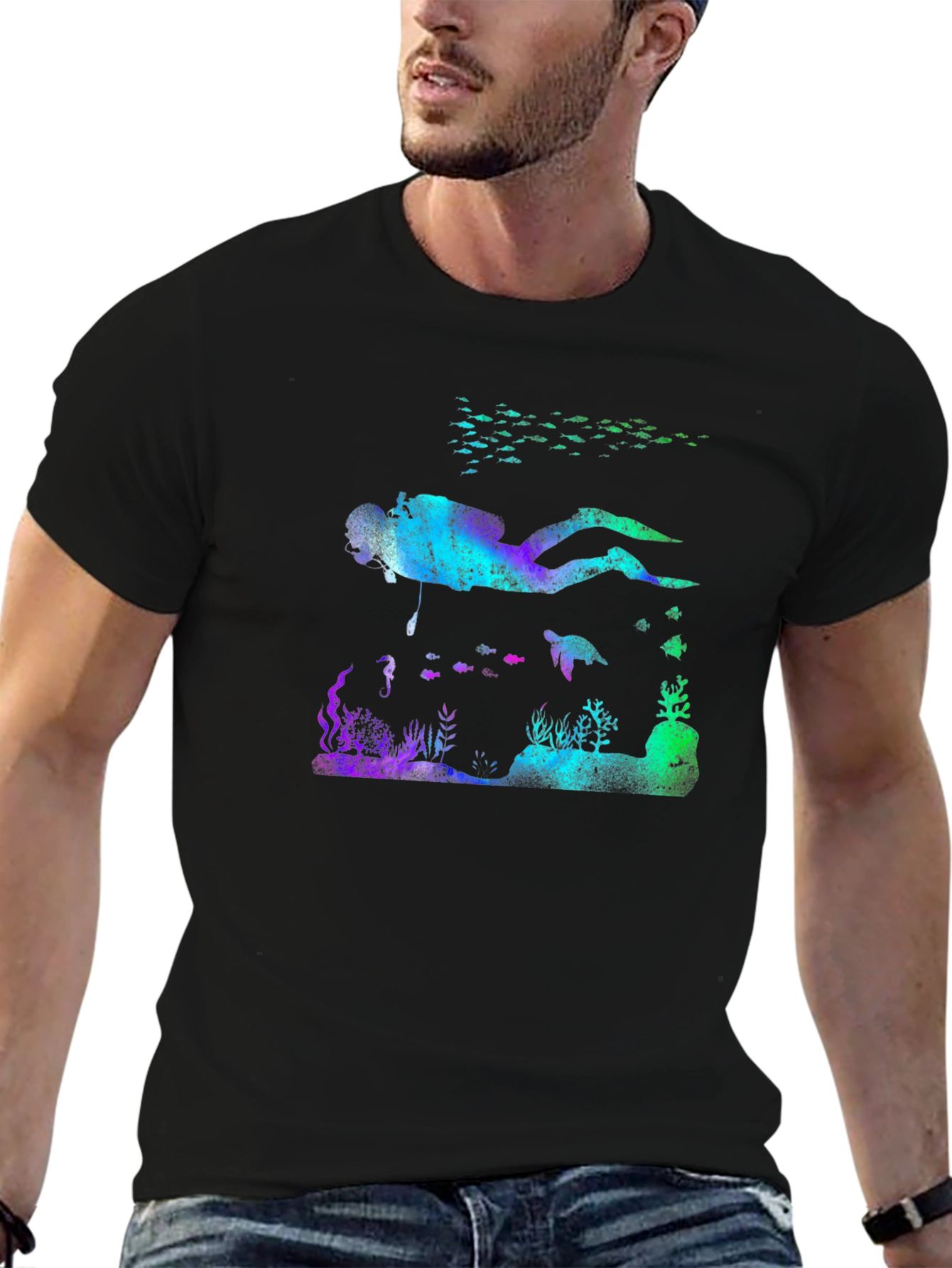 Scuba Diver Reef T-Shirt - Black