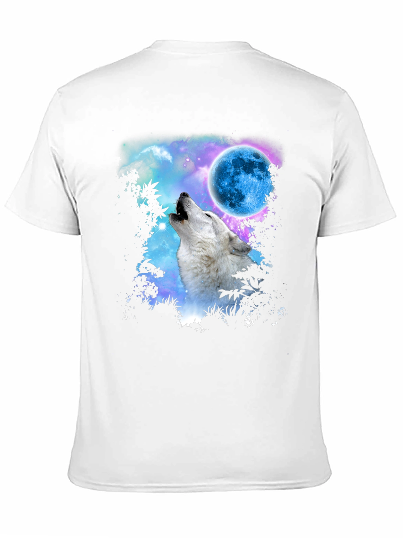 Wolf Howling at Moon Graphic Print Black T-Shirt