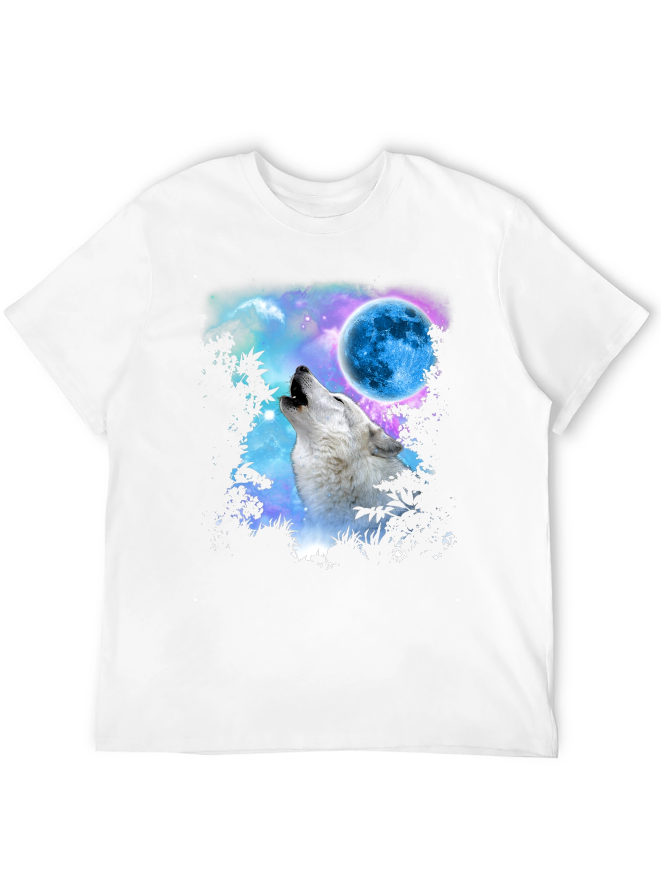Wolf Howling at Moon Graphic Print Black T-Shirt