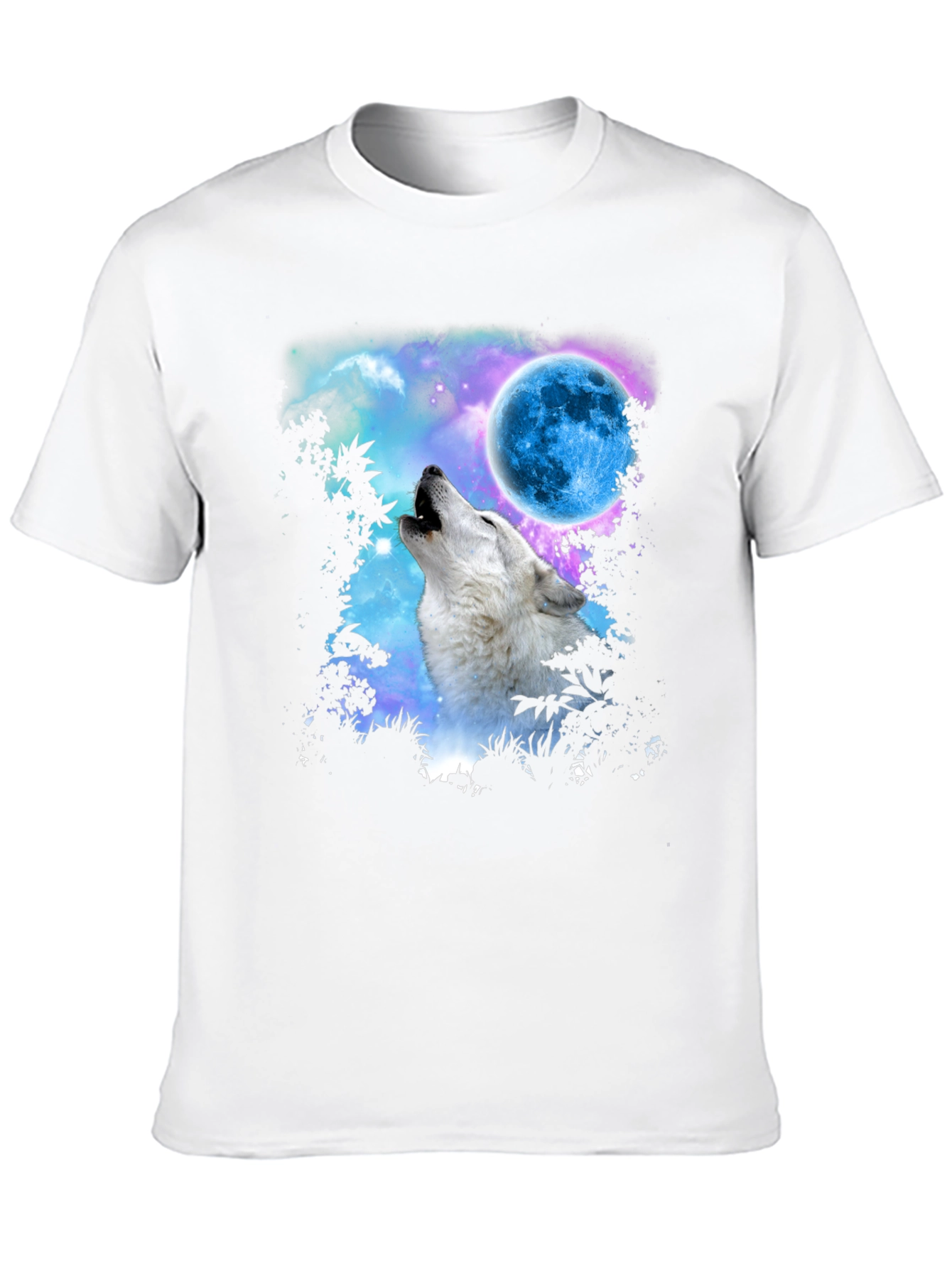 Wolf Howling at Moon Graphic Print Black T-Shirt