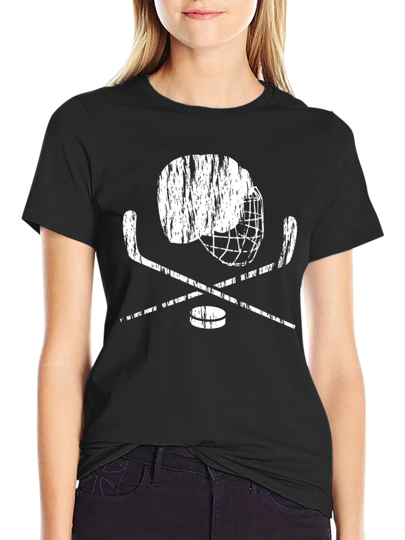 Hockey Helmet & Sticks Graphic Tee - Black