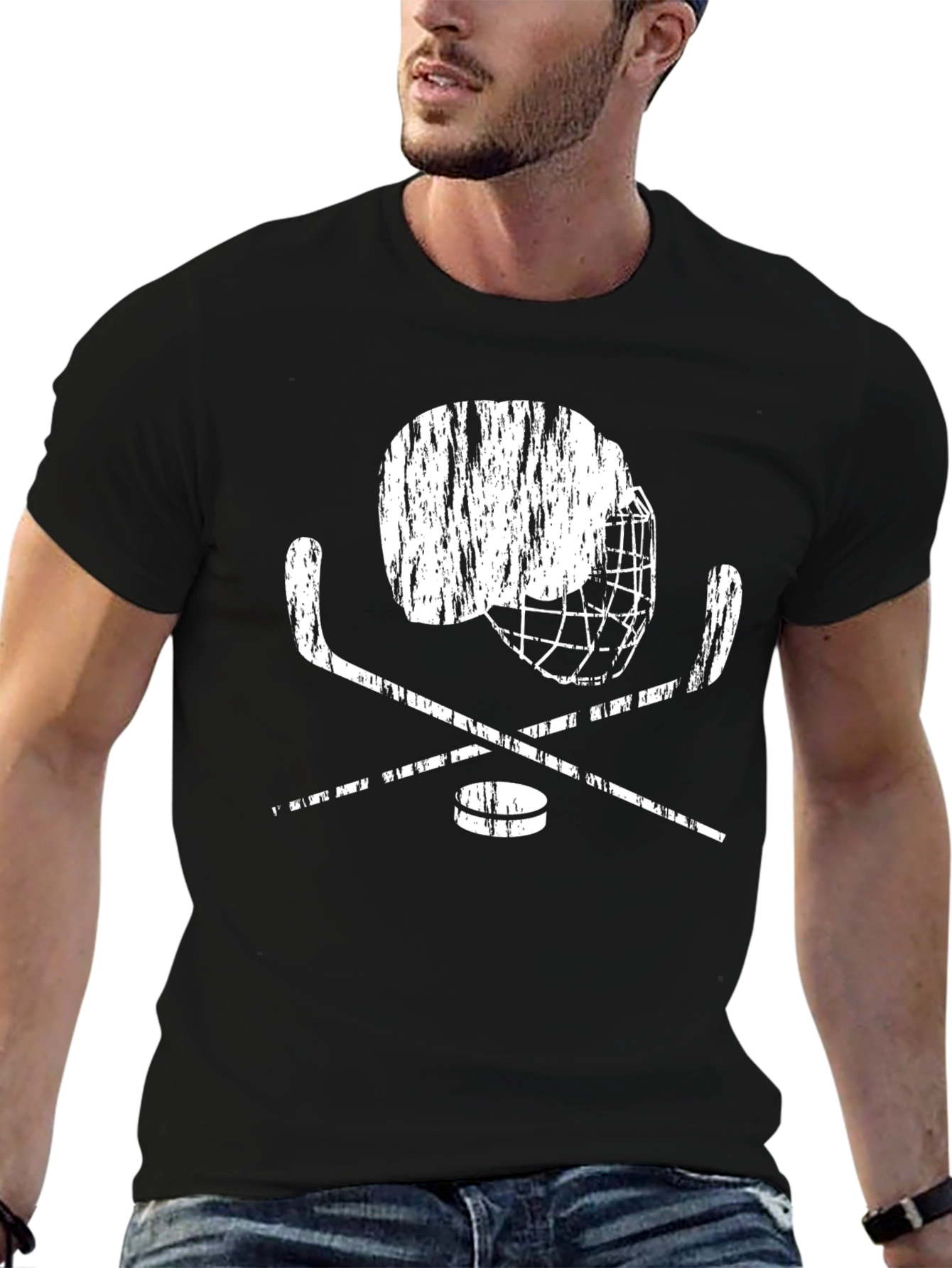 Hockey Helmet & Sticks Graphic Tee - Black